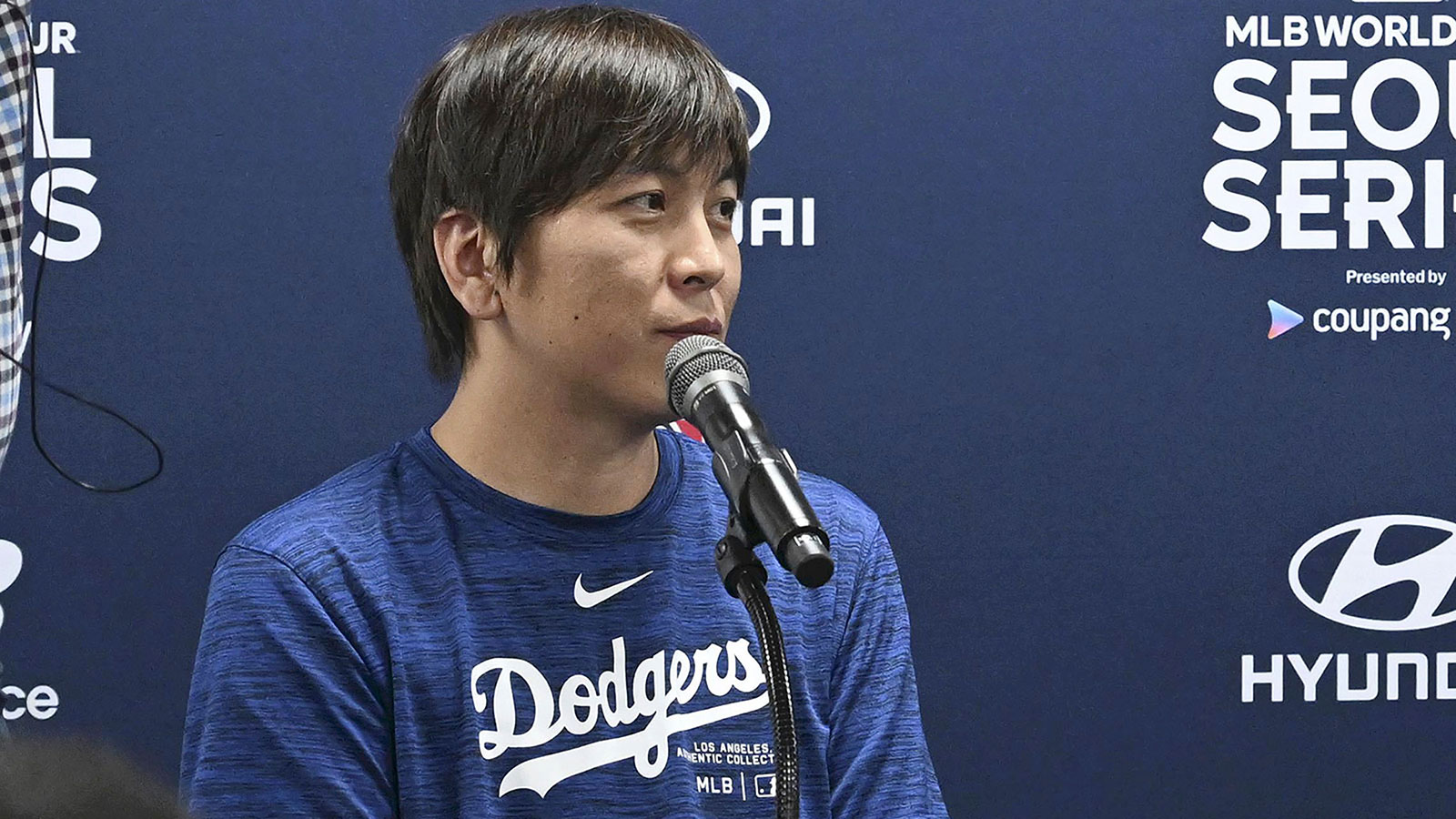 Ippei Mizuhara speaks during a press conference for the MLB opening game against the San Diego Padres in Seoul, South Korea on March 16. 