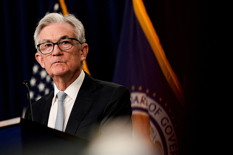 Federal Reserve Board Chairman Jerome Powell after the Fed raised interest rates by three-quarters of a percentage point as part of their continuing efforts to combat inflation, in Washington, on November 2.