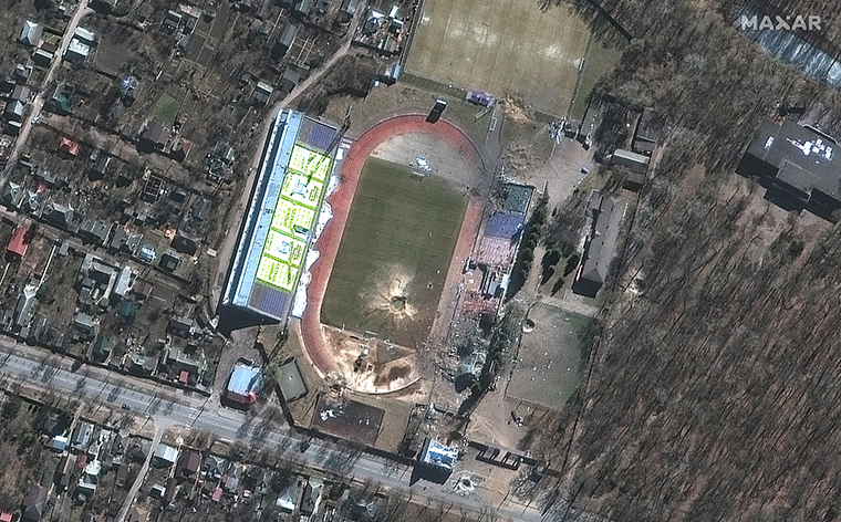Chernihiv Stadium has sustained significant damage.