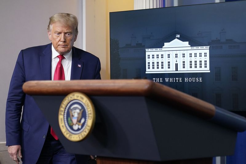 US President Donald Trump arrives to speak at a news conference at the White House in Washington on Thursday, September 10.