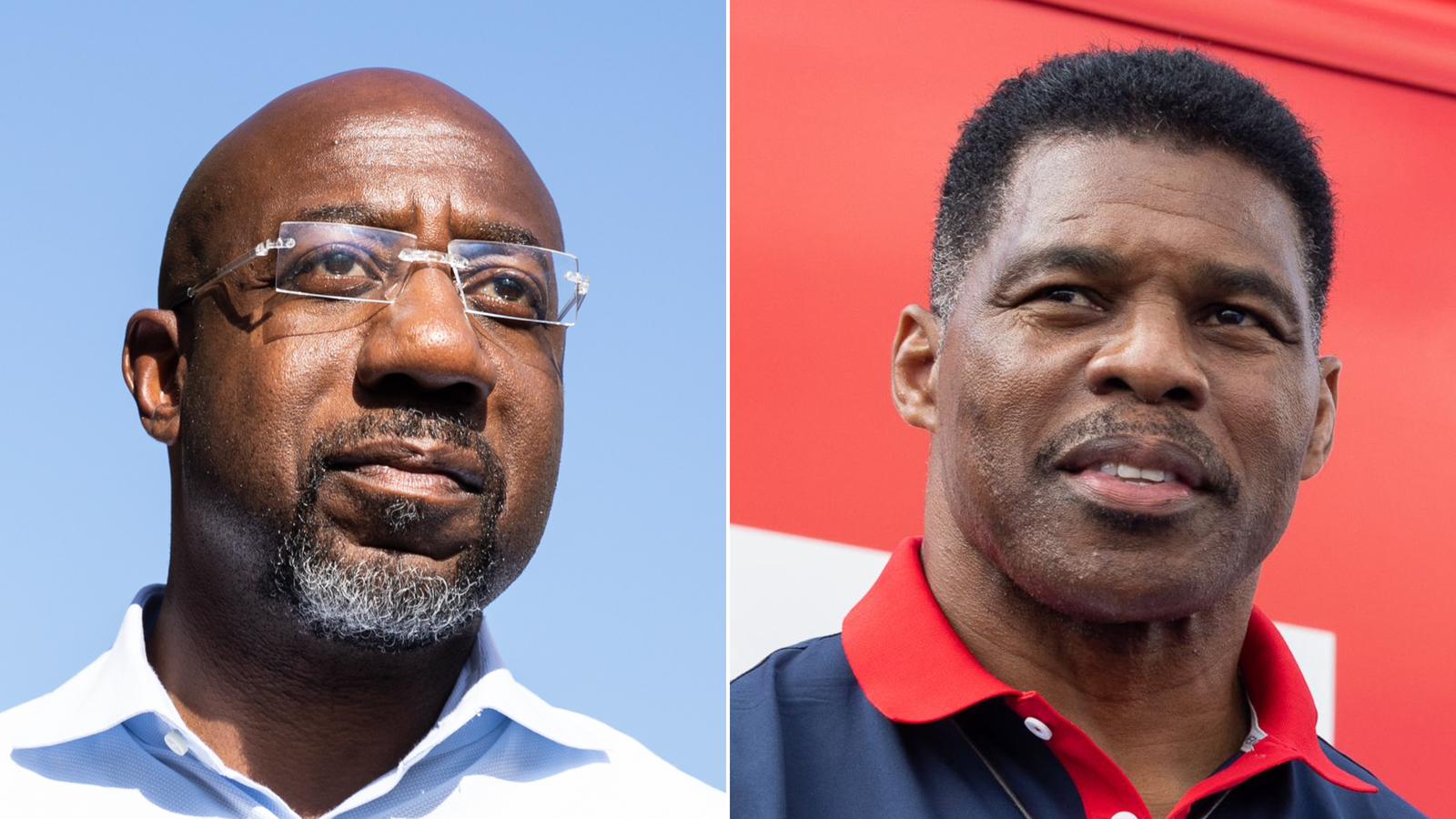 US Sen. Raphael Warnock, left, and Republican challenger Herschel Walker