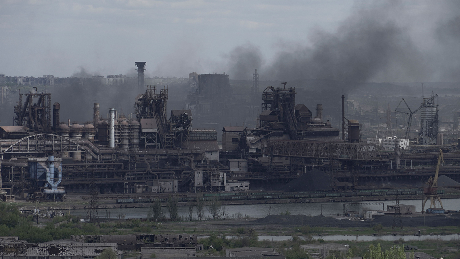 A view shows the Azovstal steel plant in the city of Mariupol on May 10, amid the ongoing Russian military action in Ukraine. 