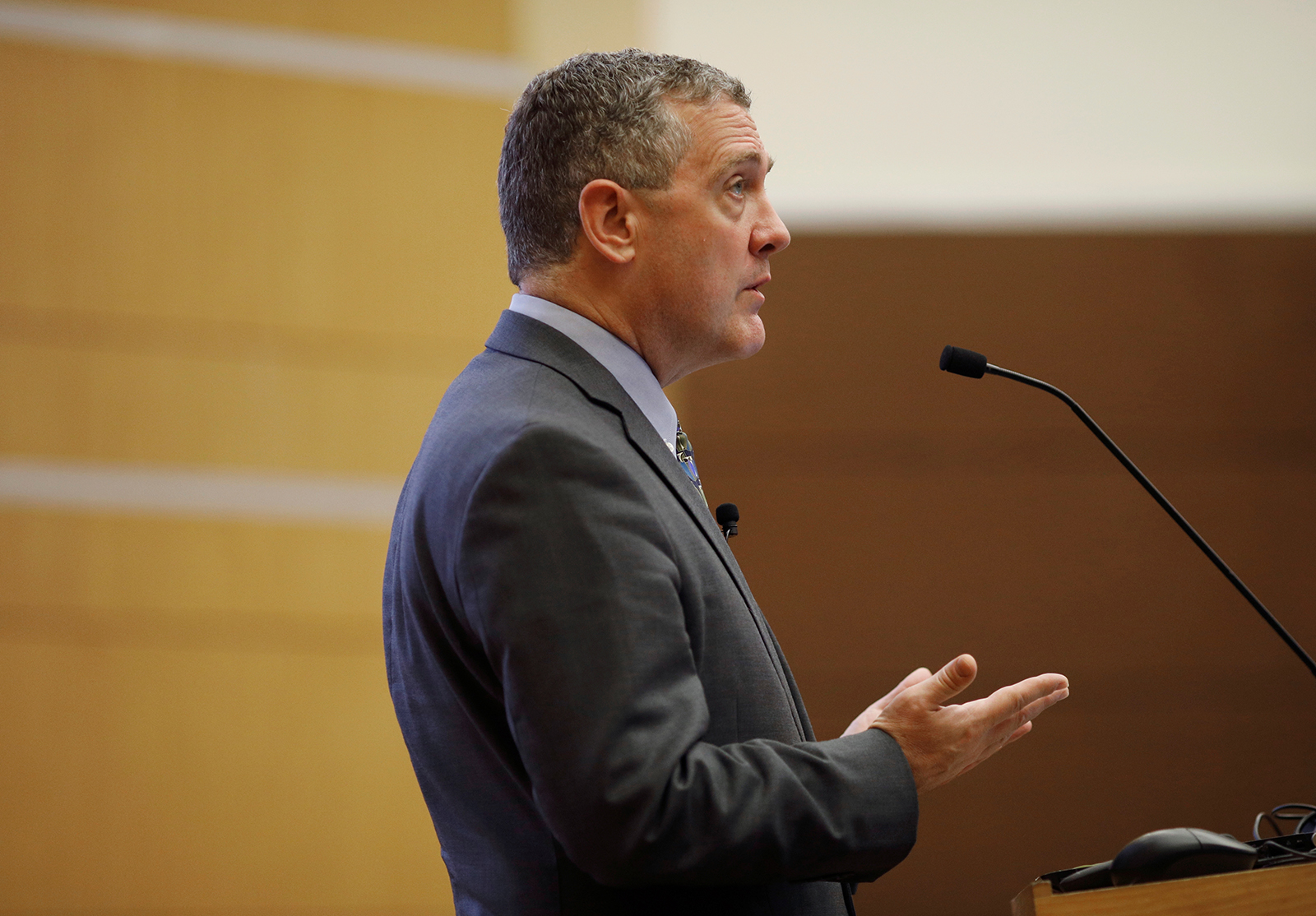 St. Louis Federal Reserve Bank President James Bullard speaks at a public lecture in Singapore in 2018. 