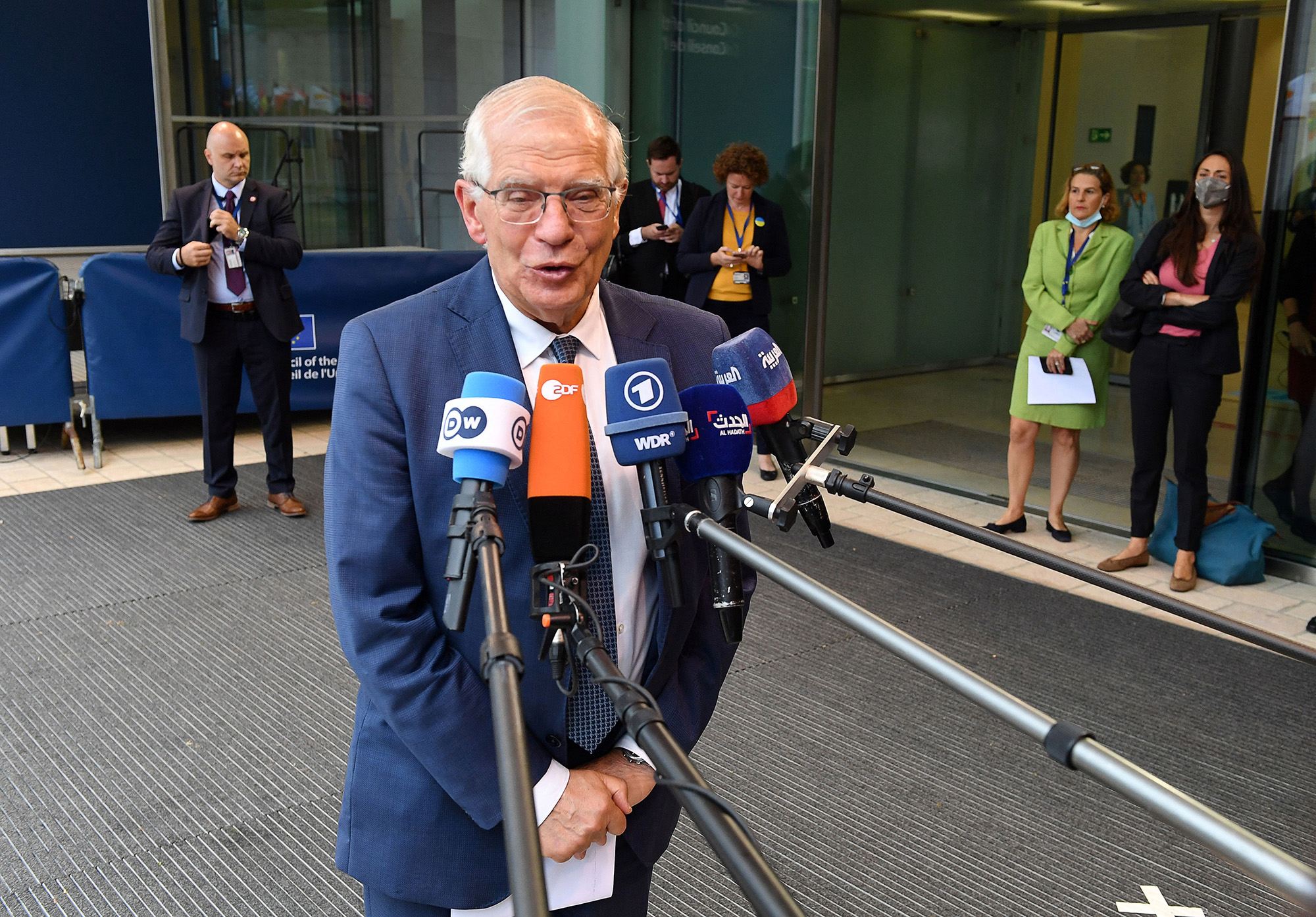 High Representative of the European Union for Foreign Affairs and Security Policy Josep Borrell talks to the press during a Foreign Affairs Council meeting at the EU Council building in Luxembourg on June 20.