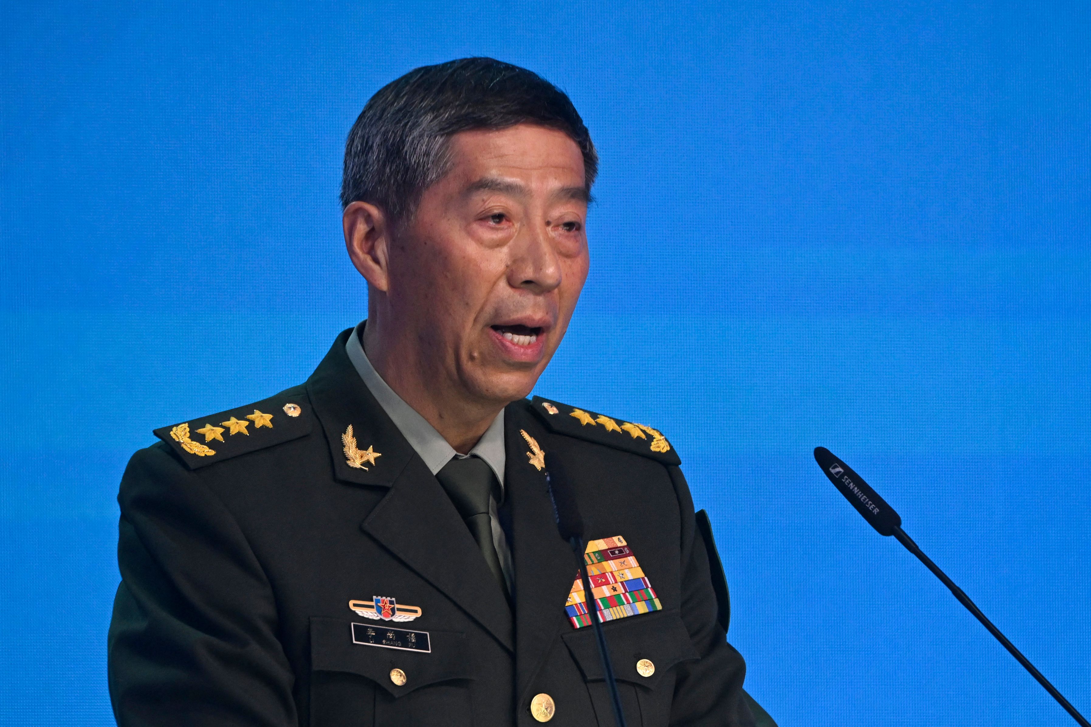 China's Defense Minister Li Shangfu addresses a speech during the Moscow Conference on International Security in Kubinka, in the outskirts of Moscow, on August 15, 2023.