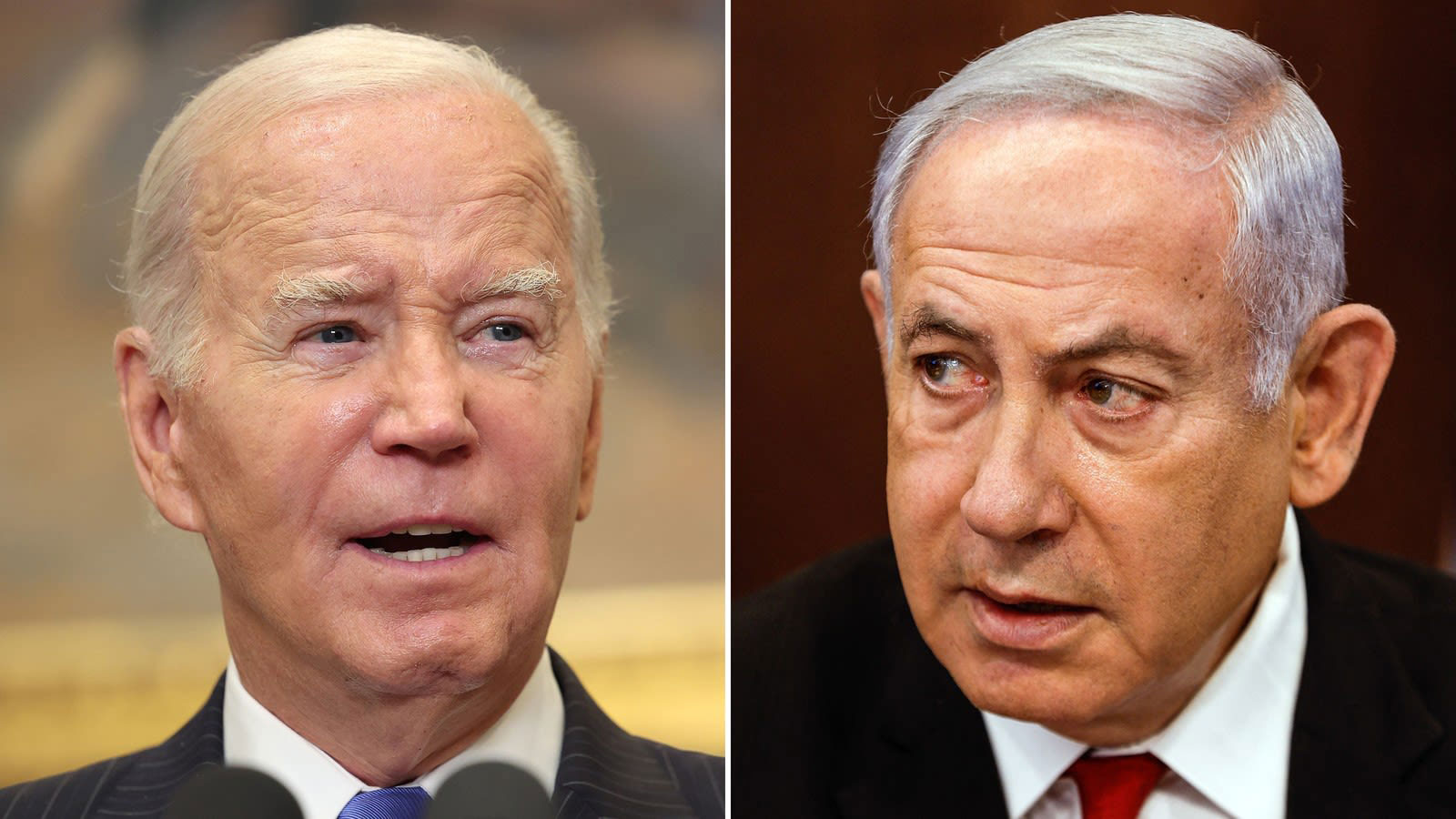 US President Joe Biden, left, and Israeli Prime Minister Benjamin Netanyahu. 