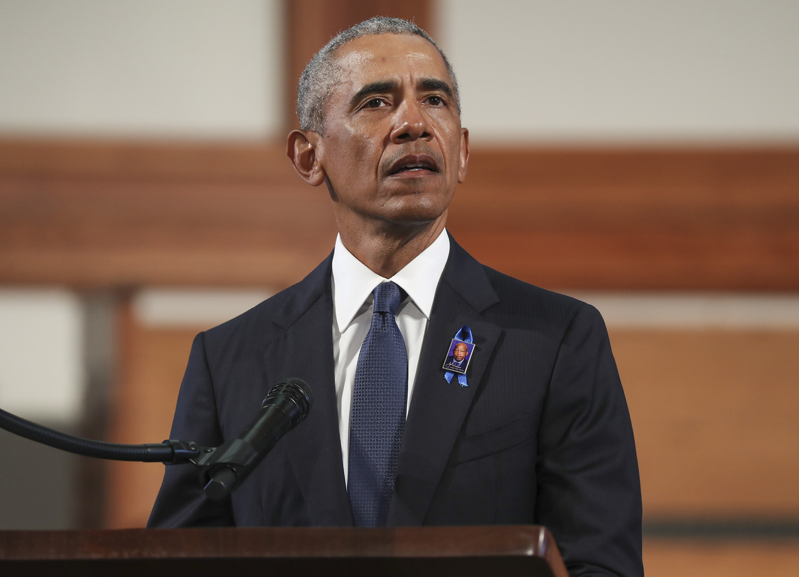 Former U.S. President Barack Obama speaks during the funeral service of the late Rep. John Lewis at Ebenezer Baptist Church on July 30, in Atlanta, Georgia.