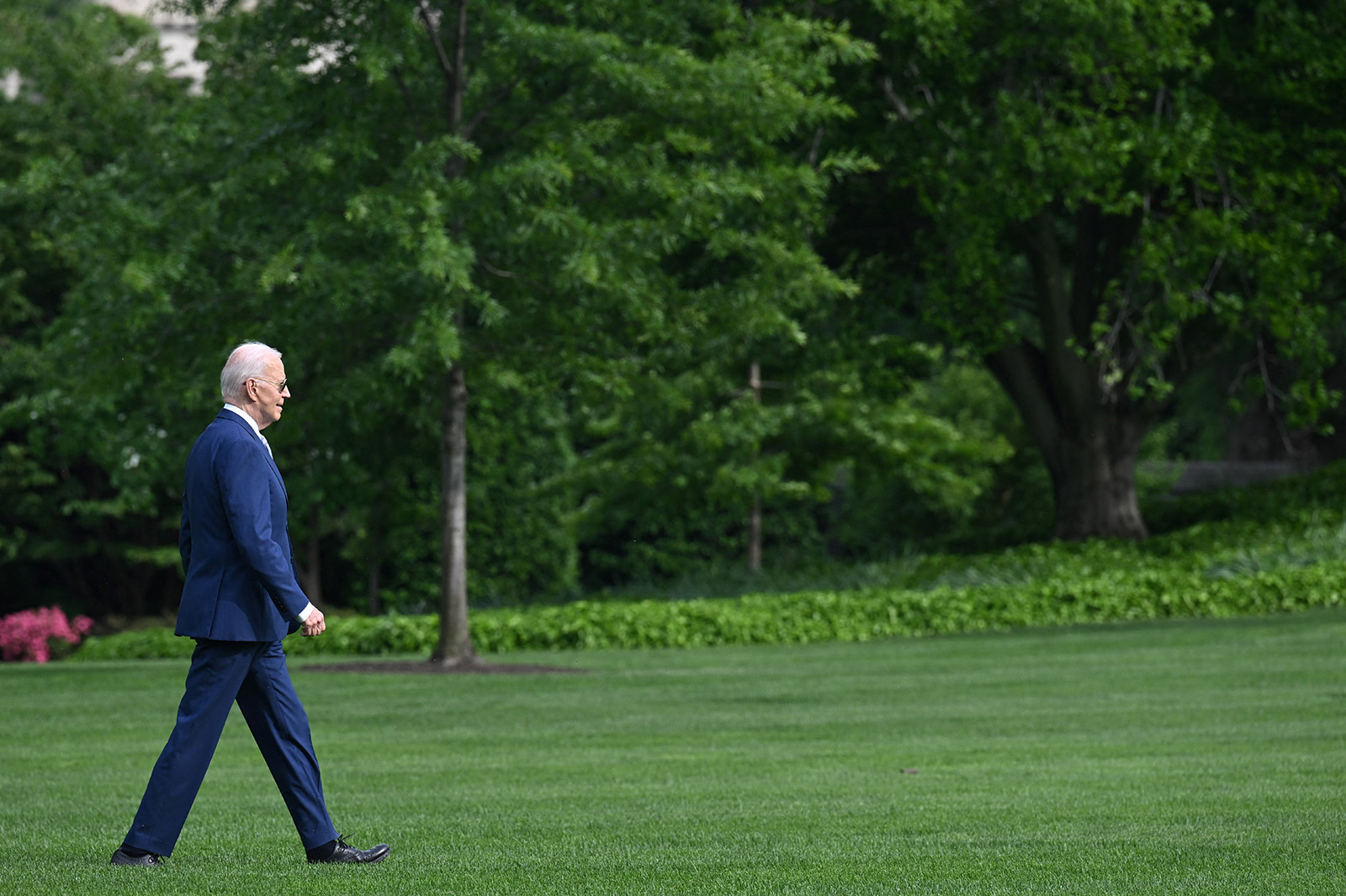 President Joe Biden walks to board Marine One in the South Lawn of the White House on May 9, 2024.