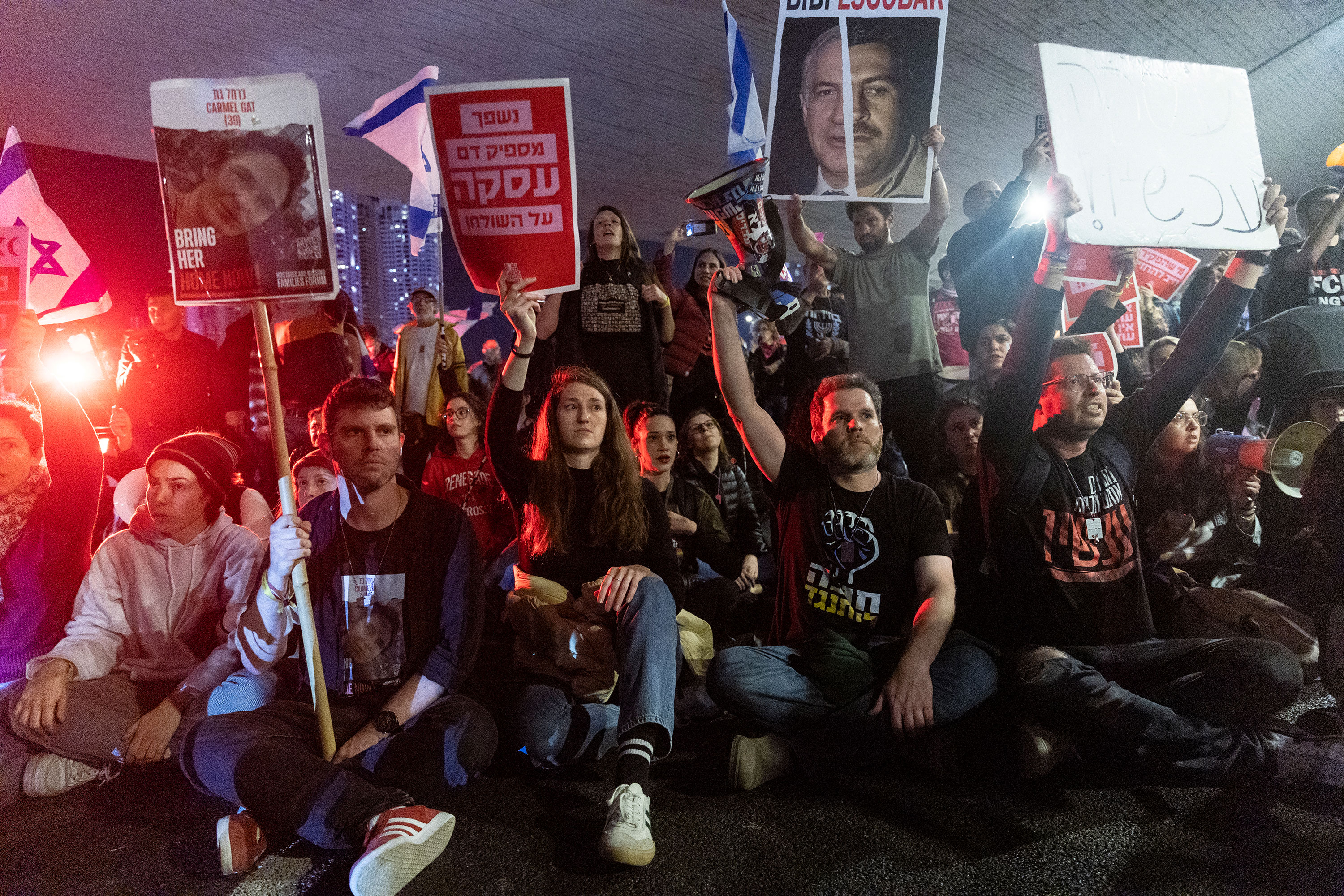 Protesters block a main highway in Tel Aviv, Israel, on March 16. 