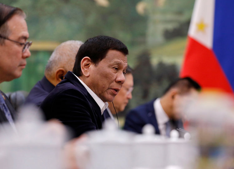 Philippine President Rodrigo Duterte in Beijing, China, on August 30, 2019.
