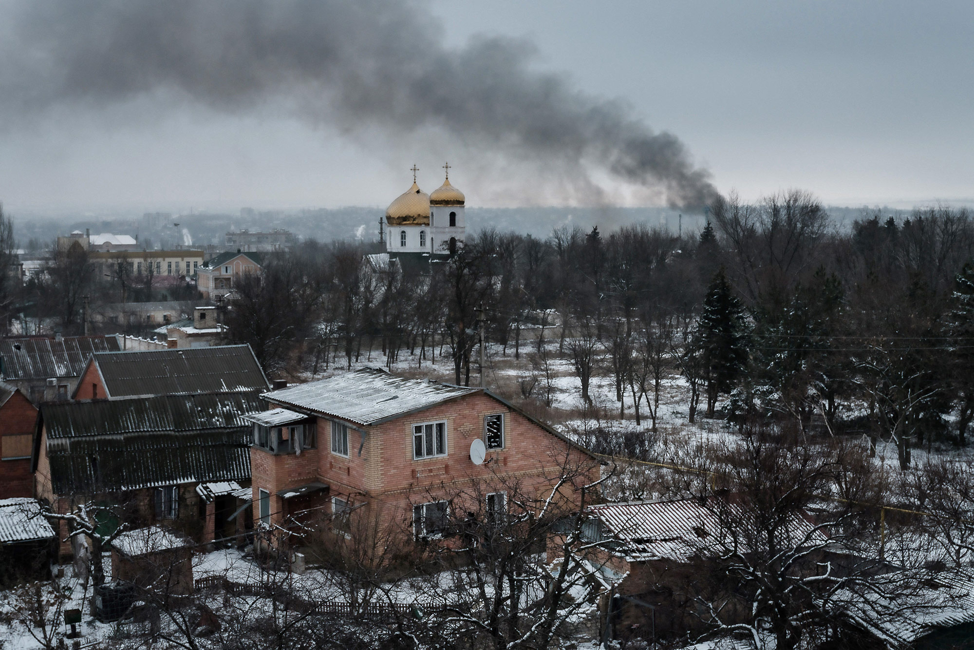 Smoke rises after shelling in Bakhmut, Ukraine, on February 3.