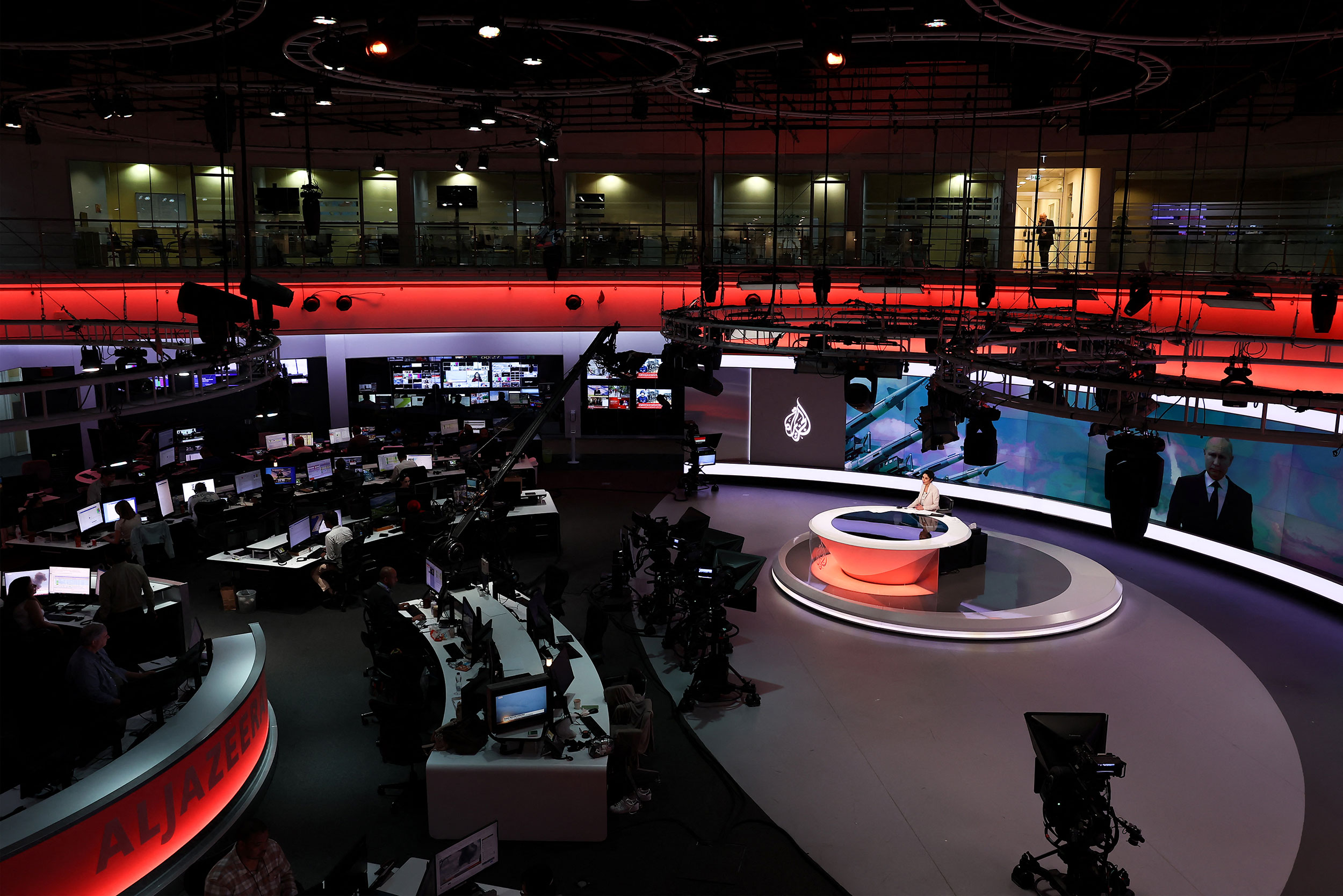 An overview of Al Jazeera's newsroom at its headquarters in Doha, Qatar, on May 6.