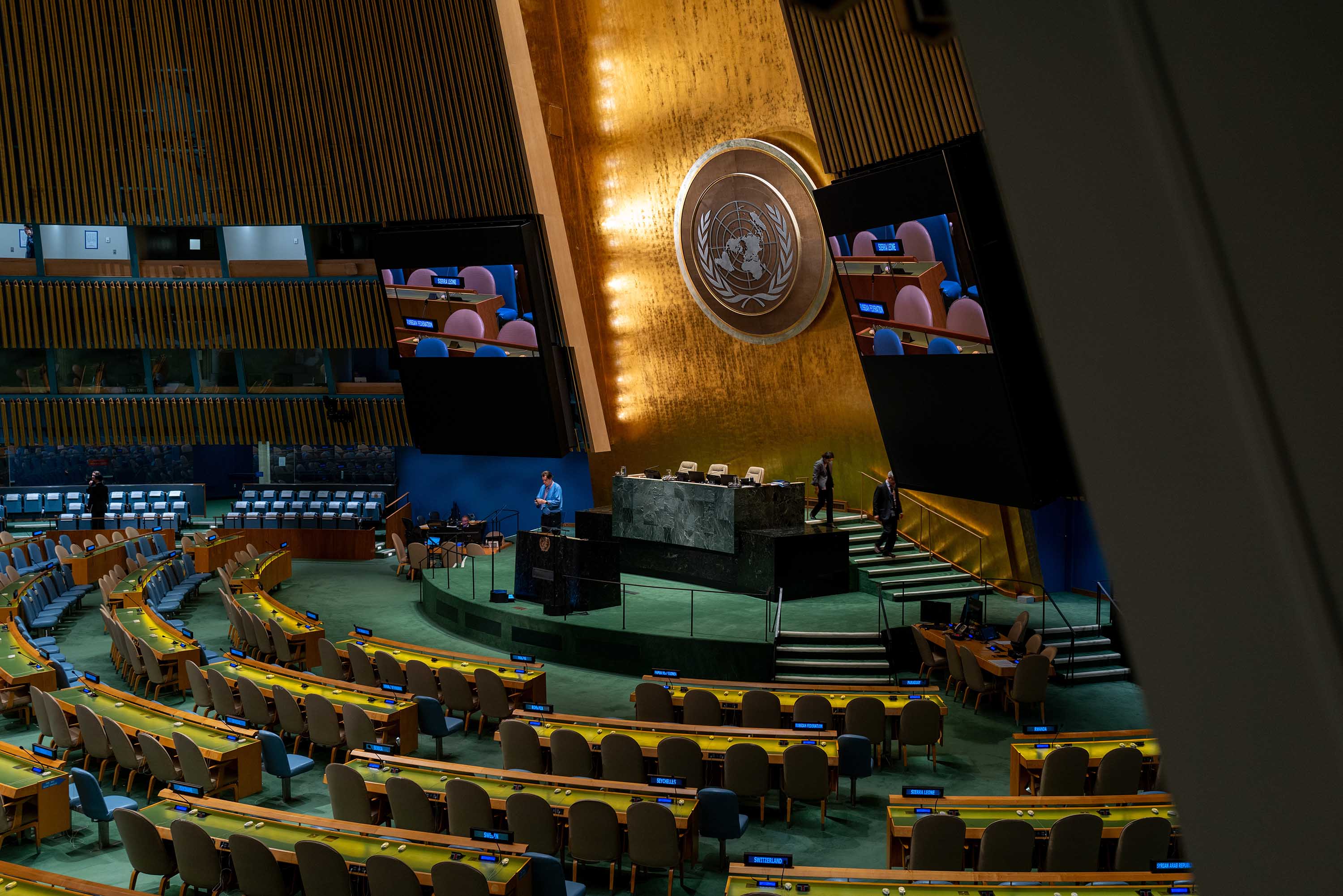 Final preparations are made before the start of the United Nations General Assembly on September 19, in New York City.