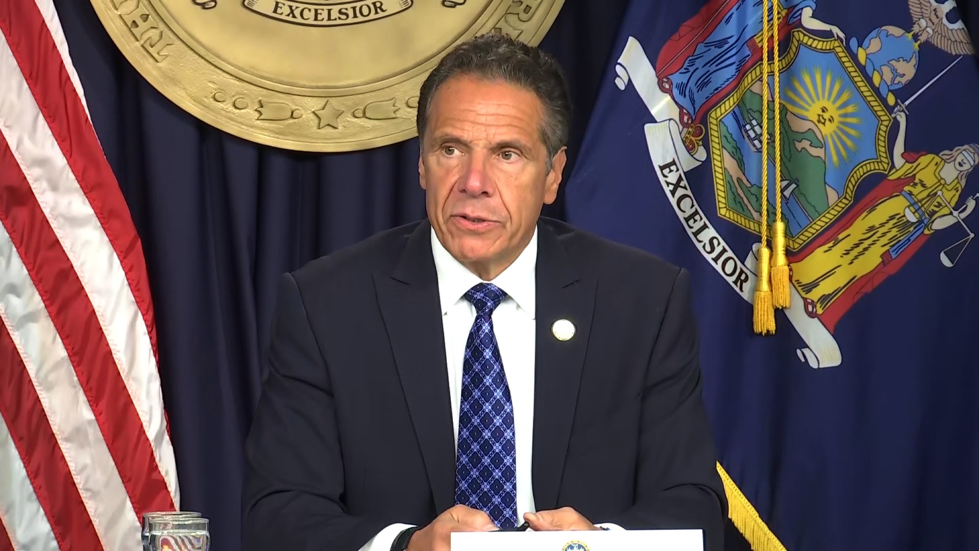 New York Gov. Andrew Cuomo speaks during a press briefing in New York City on August 17.