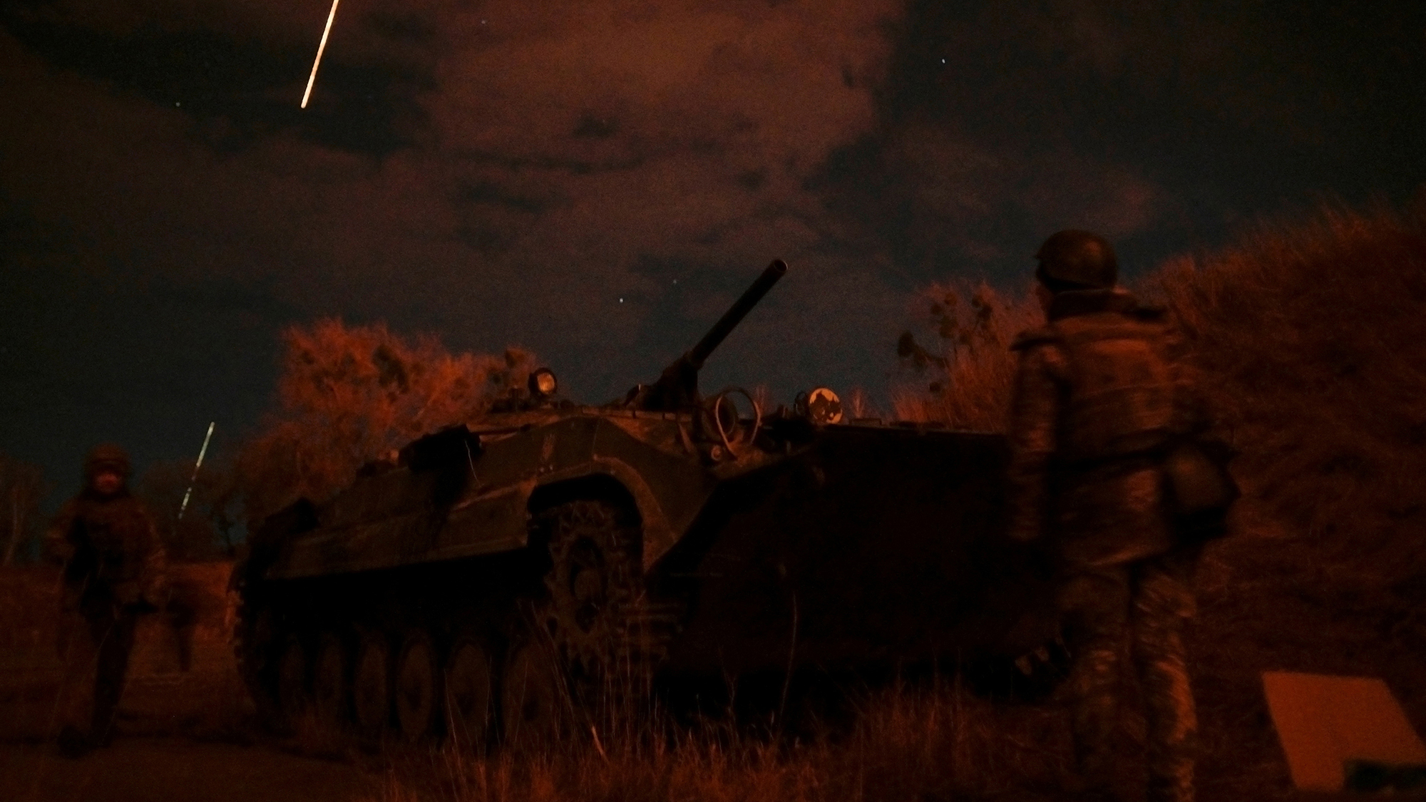 Ukrainian servicemen take positions at the military airbase Vasylkiv in the Kyiv region, Ukraine, February 27.