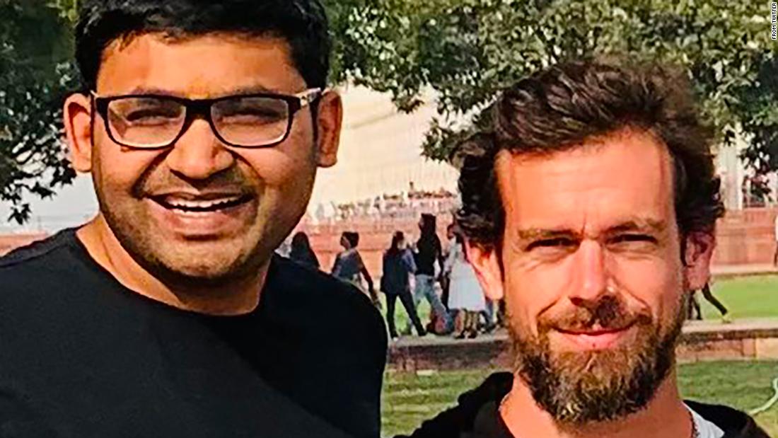 Twitter's current CEO Parag Agrawal (left) and former CEO Jack Dorsey in an undated photo.