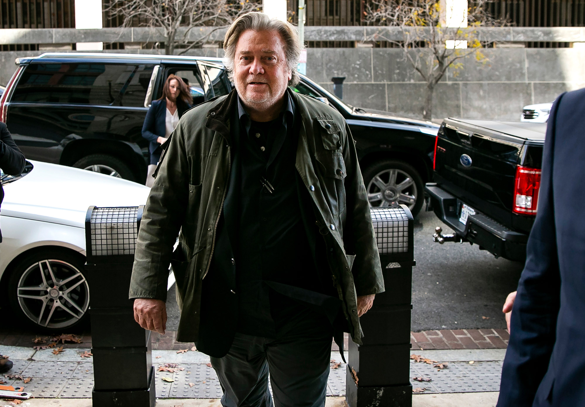 Former White House strategist Steve Bannon arrives to testify at the trial of Roger Stone at a federal court in Washington, DC, on November 8, 2019.