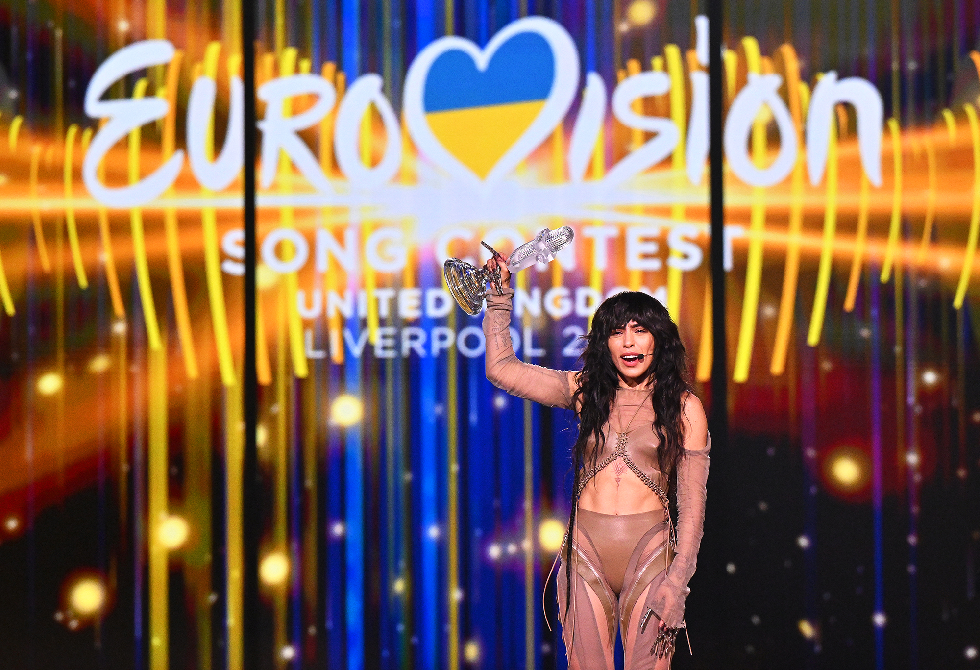 Loreen from Sweden celebrates after winning the 2023 Eurovision Song Contest. 