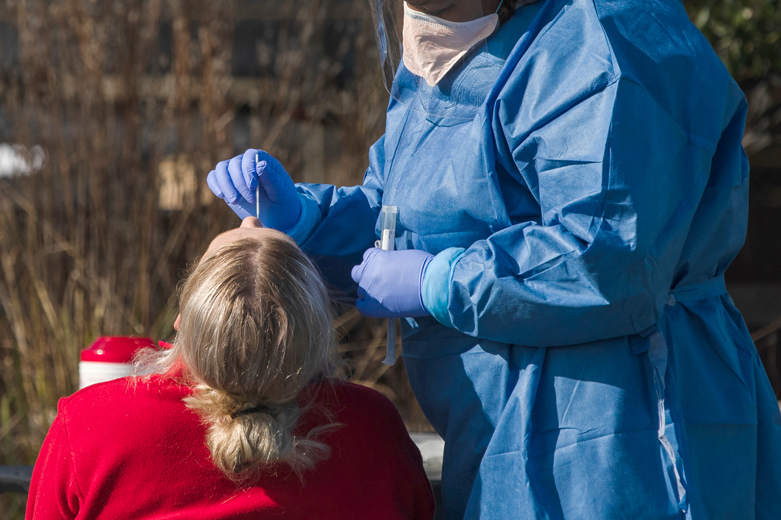 A healthcare worker administers a Covid-19 test at a site in Charleston, South Carolina, on January 13.