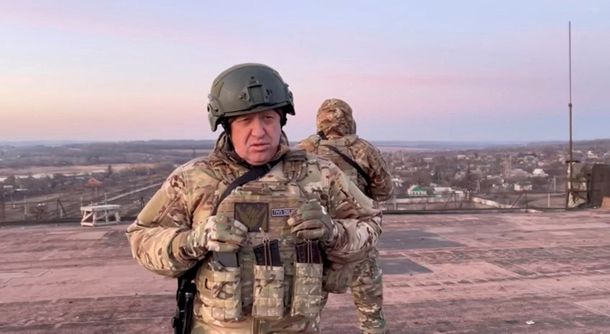 Yevgeny Prigozhin, founder of Russia's Wagner mercenary force, speaks in Paraskoviivka, Ukraine, in this still image from an undated video released on March 3.