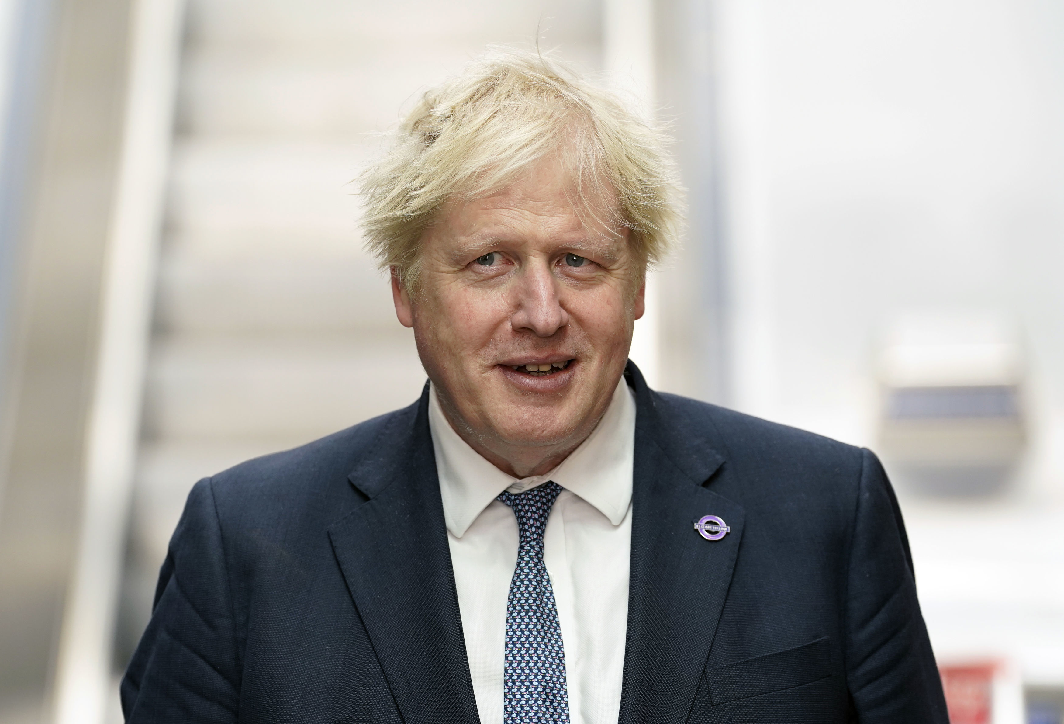 British Prime Minister Boris Johnson at Paddington Station in London, England, on May 17.