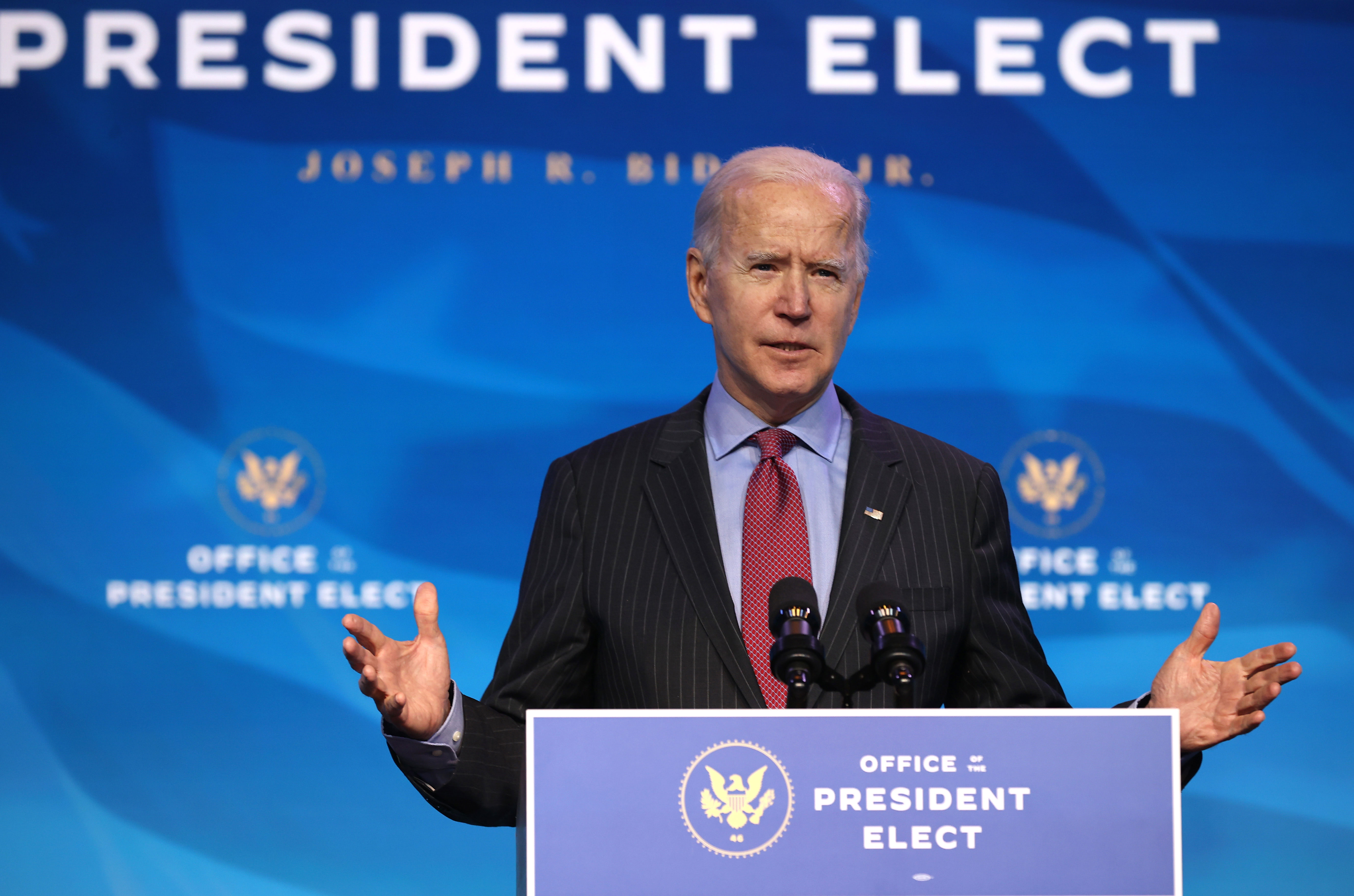 President-elect Joe Biden speaks in Wilmington, Delaware, on January 8.