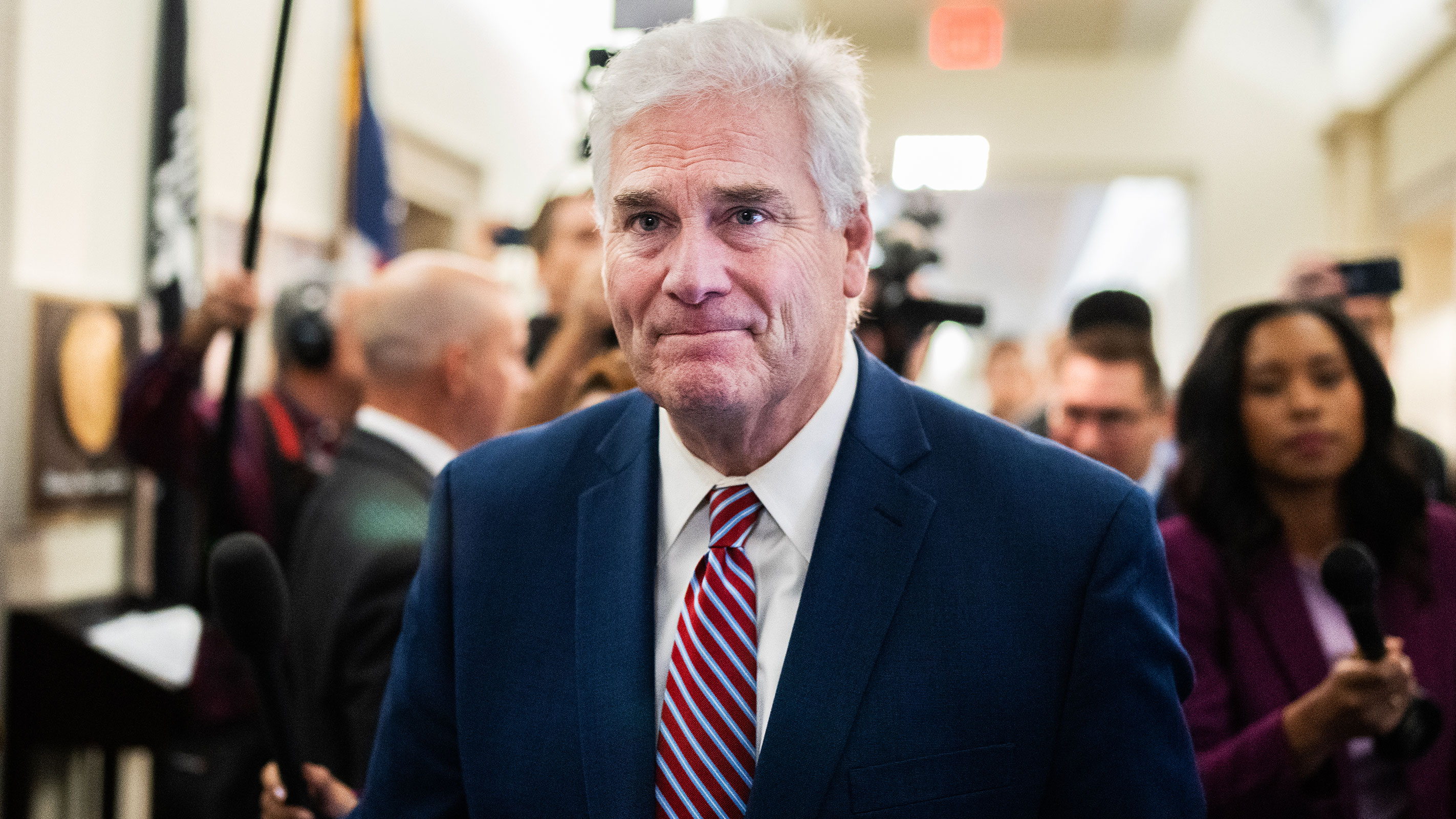 House Majority Whip Tom Emmer is seen outside a House Republican Conference speaker election meeting in Longworth Building on Tuesday, October 24. 