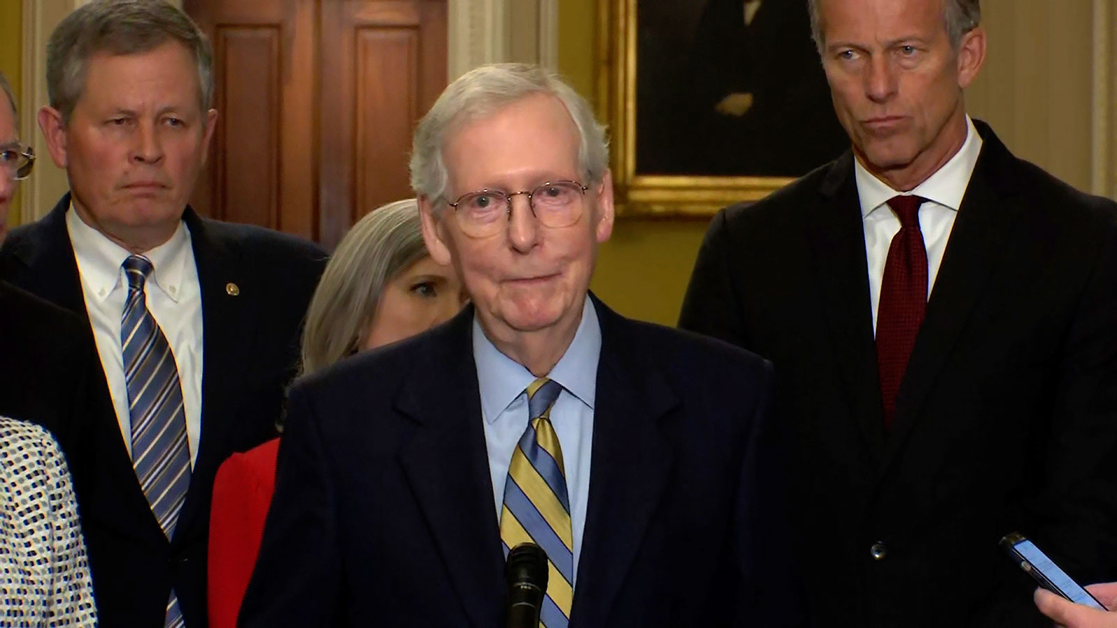 Senator Mitch McConnell speaks to reporters on Tuesday, September 19.