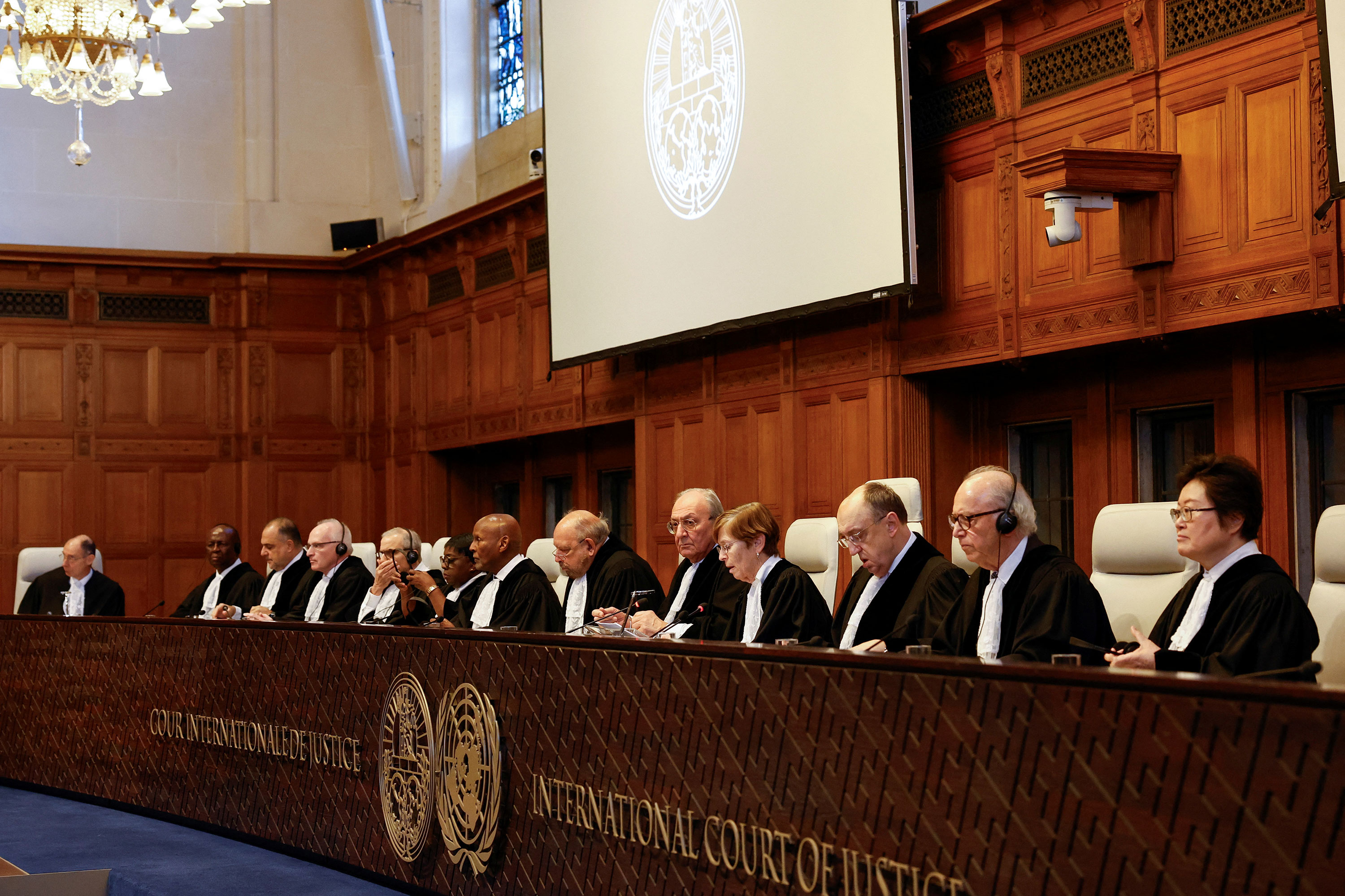 Judges at the International Court of Justice are seen during the interim ruling on emergency measures against Israel on Friday. 