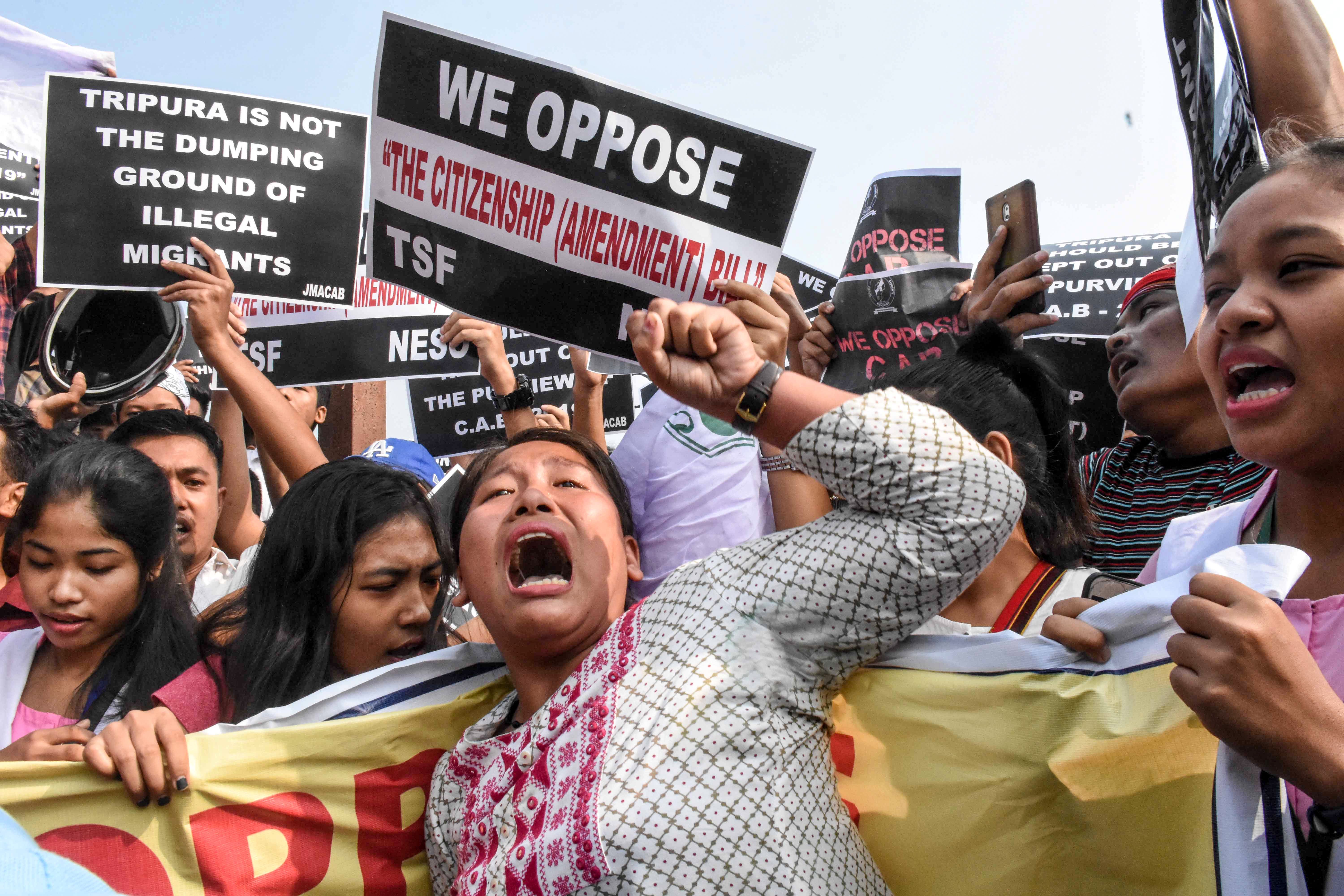 Demonstrators in Agartala, in India's northeast state of Tripura, on December 10, 2019. Photo: Stringer/AFP via Getty Images