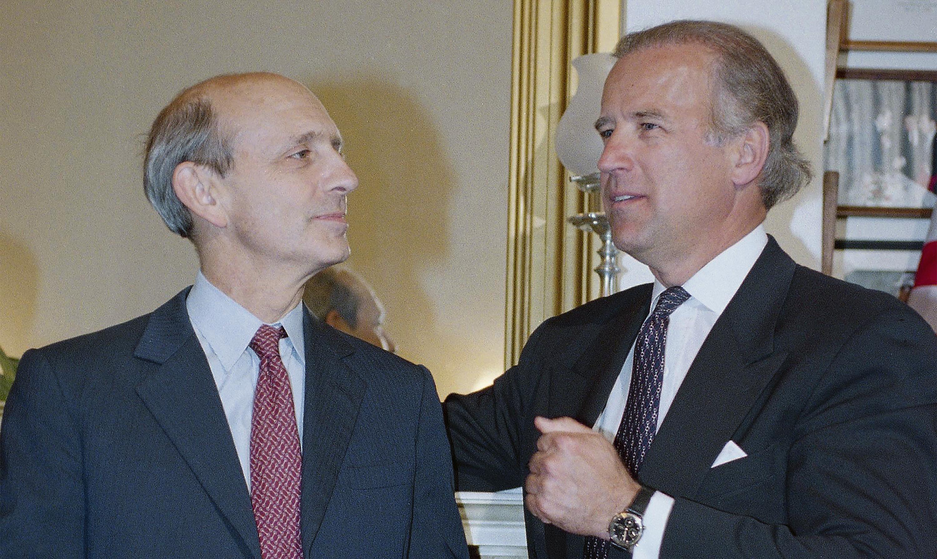 Joe Biden, then-chairman of the Senate Judiciary Committee, right, talks to President Clinton’s Supreme Court nominee Stephen Breyer on Capitol Hill in May 1994.