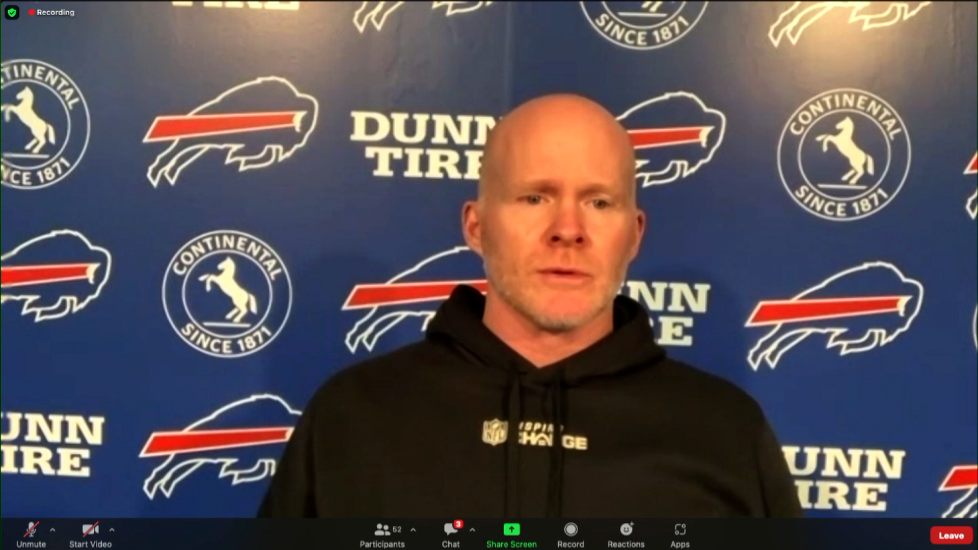 Buffalo Bills head coach Sean McDermott speaks during a virtual press conference on January 9.