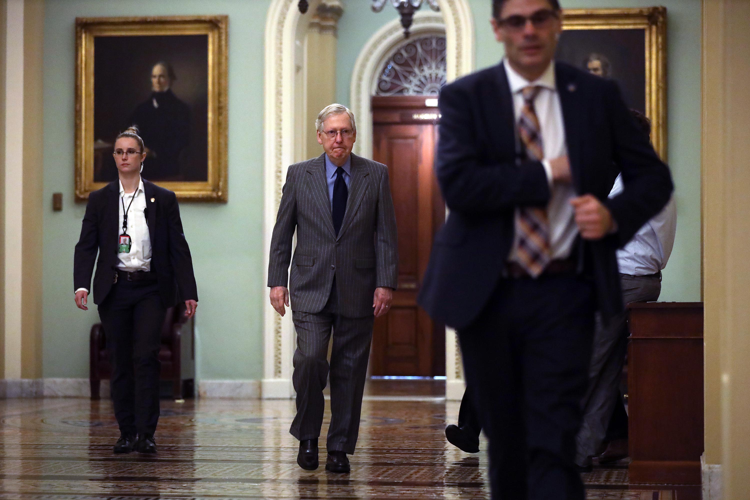 Sen. Mitch McConnell arrives at the US Capitol, January 15.