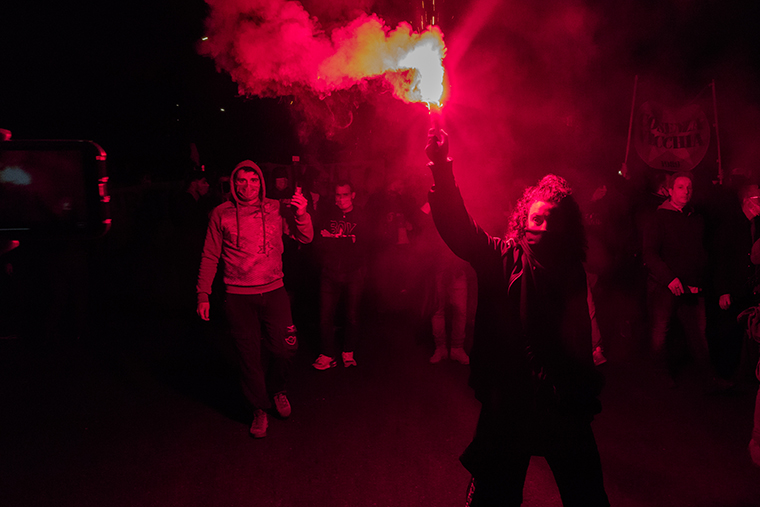People take part in a demonstration against the COVID-19 lockdown in Cosenza, Italy, on November 05, 2020. The Italian region of Calabria imposed a lockdown in the attempt to reduce the spread of coronavirus. 