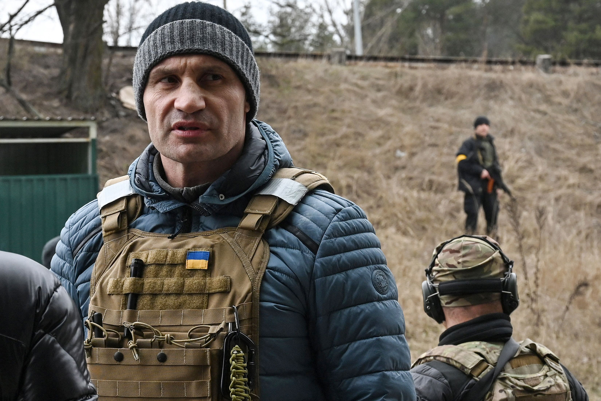 Kyiv Mayor Vitali Klitschko stands with troops at a checkpoint on the outskirts of Kyiv, Ukraine on March 6. 