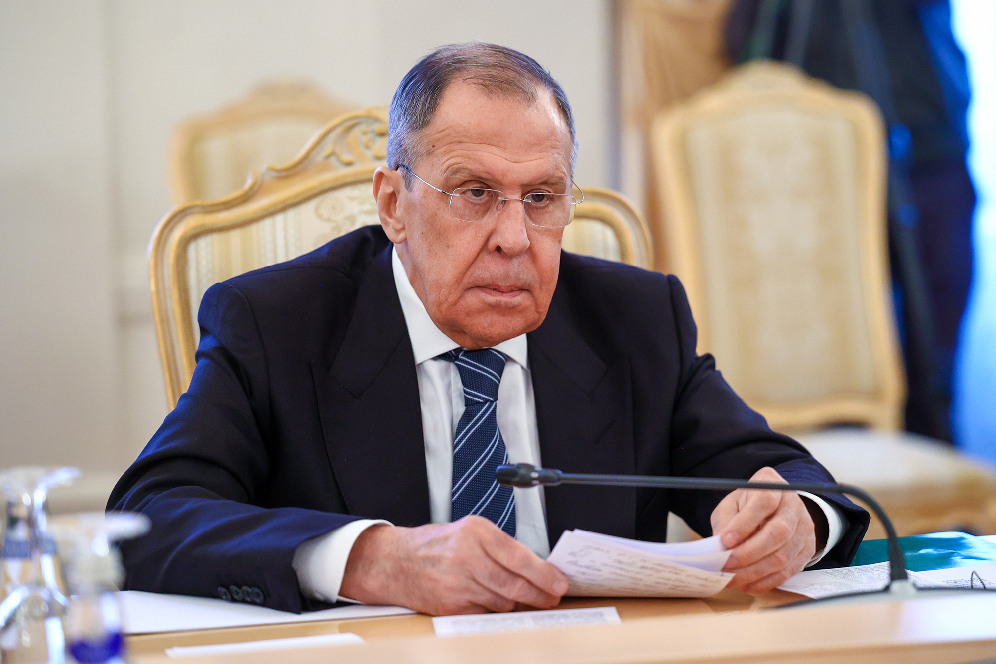 Russian Foreign Minister Sergey Lavrov attends a meeting in Moscow, Russia, on January 31.