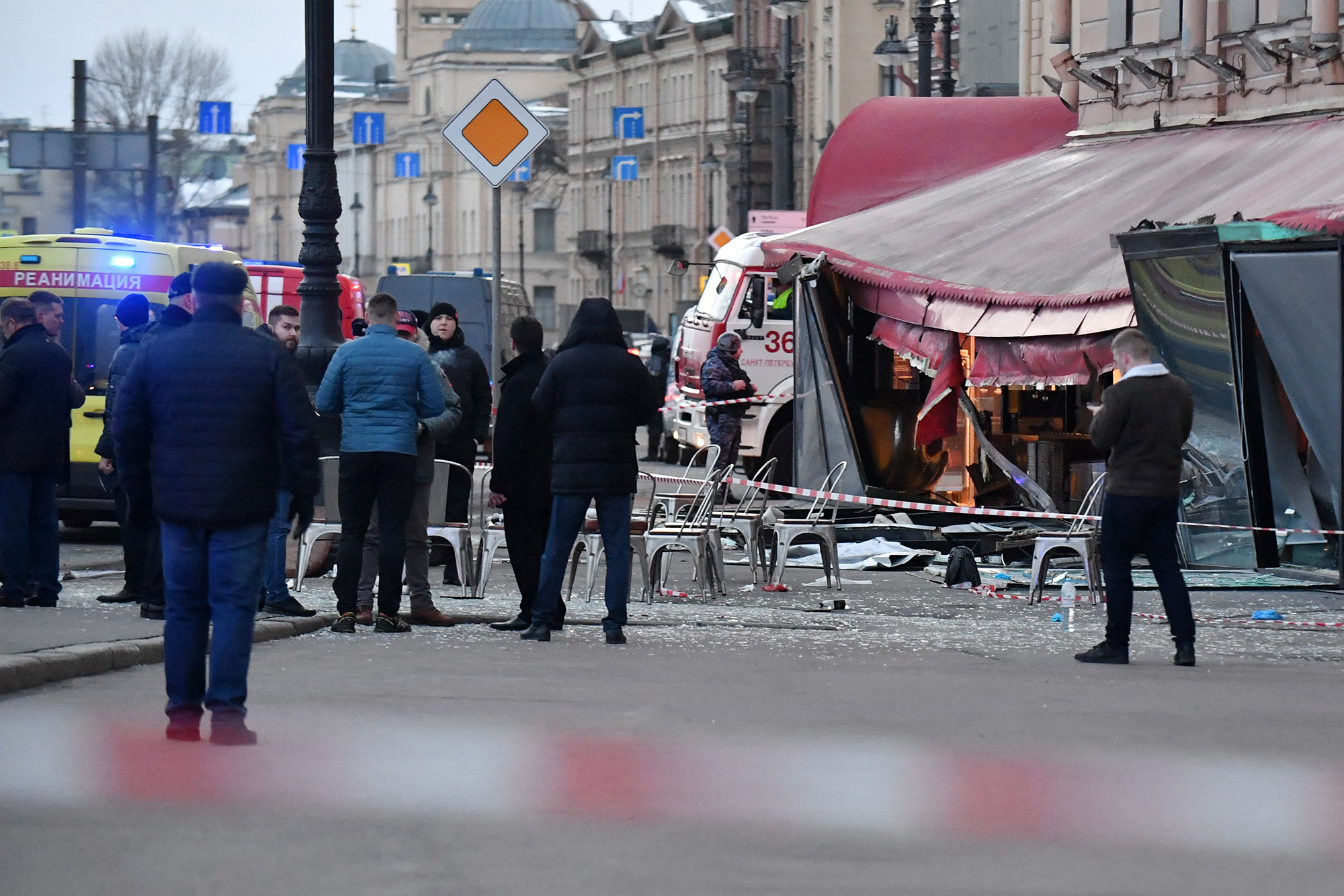 Russian police investigators attend the scene of an explosion in St Petersburg, Russia, on April 2.