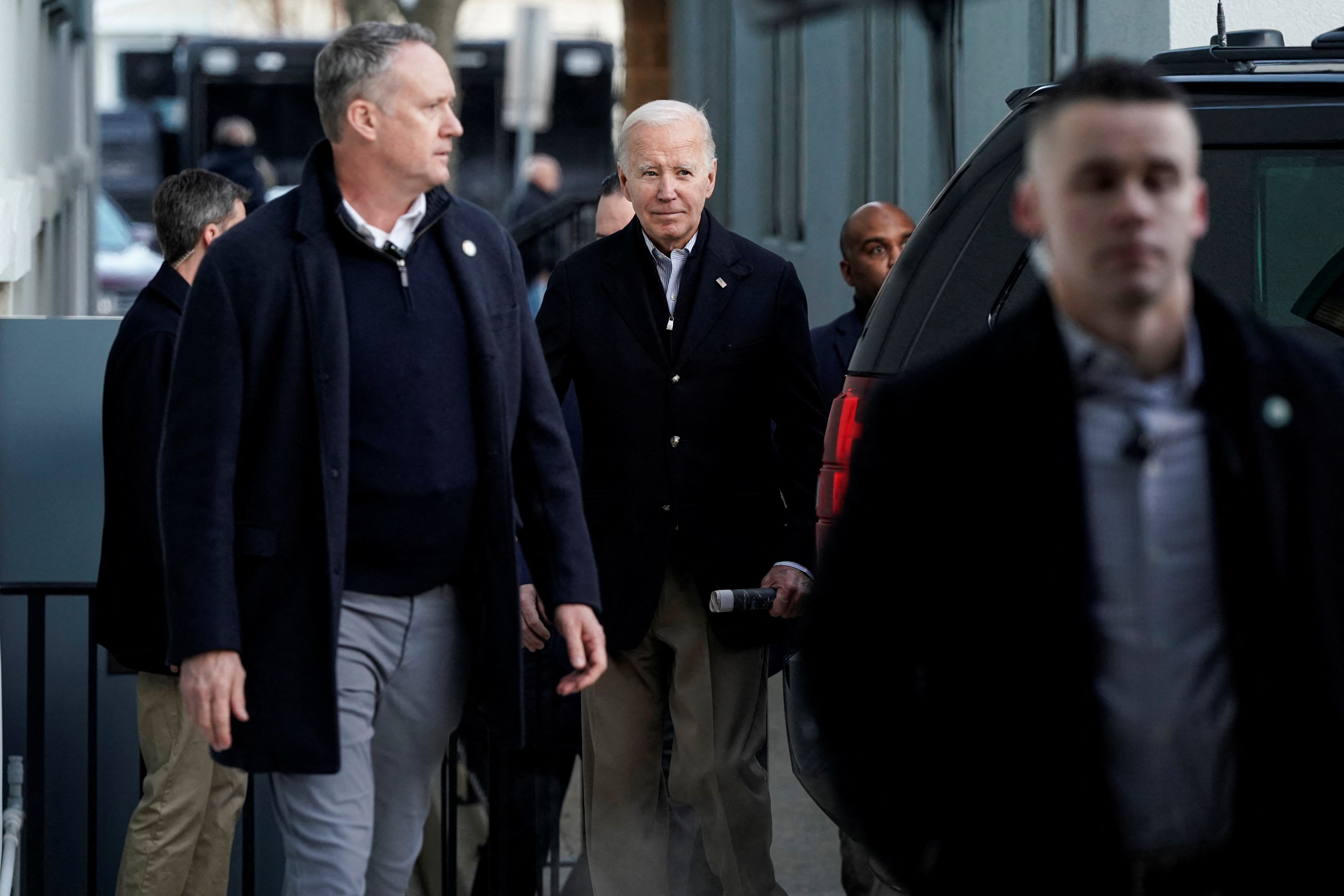 President Joe Biden departs after attending Mass in Rehoboth Beach, Delaware, on January 20.
