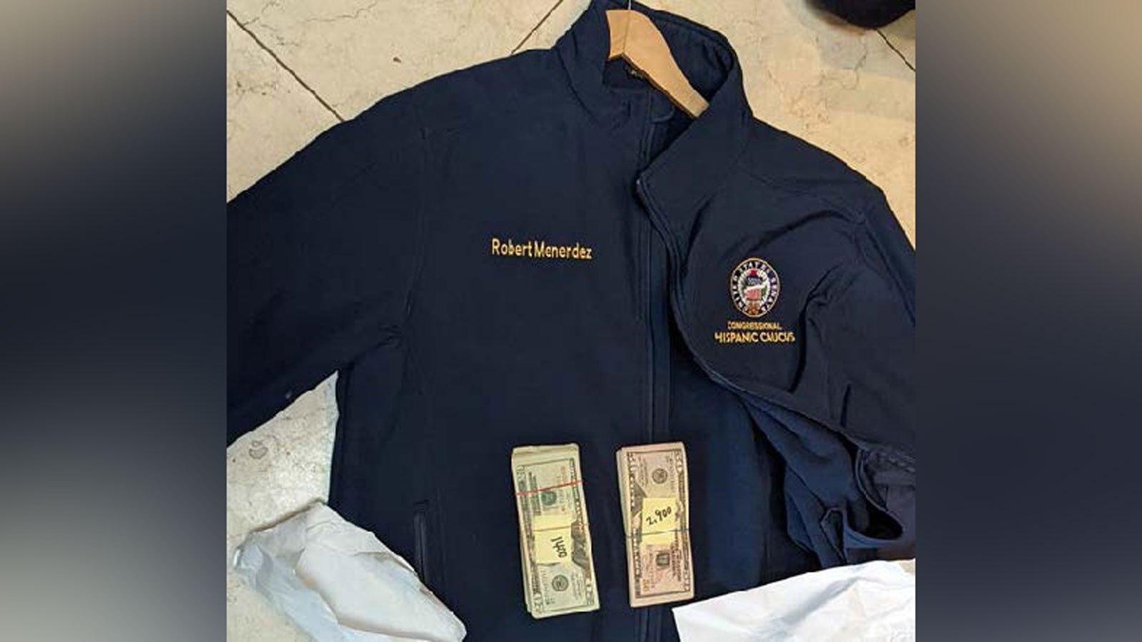 Cash was found inside this jacket with Menendez's name.