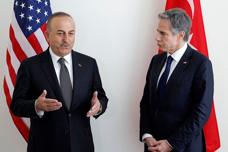 Turkish Foreign Minister Mevlut Cavusoglu meets with US Secretary of State Antony Blinken at UN Headquarters in New York on Wednesday, May 18. 