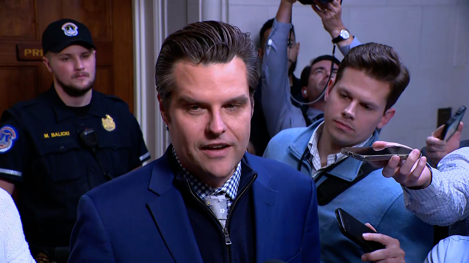 Gaetz speaks with reporters on Monday, October 23.