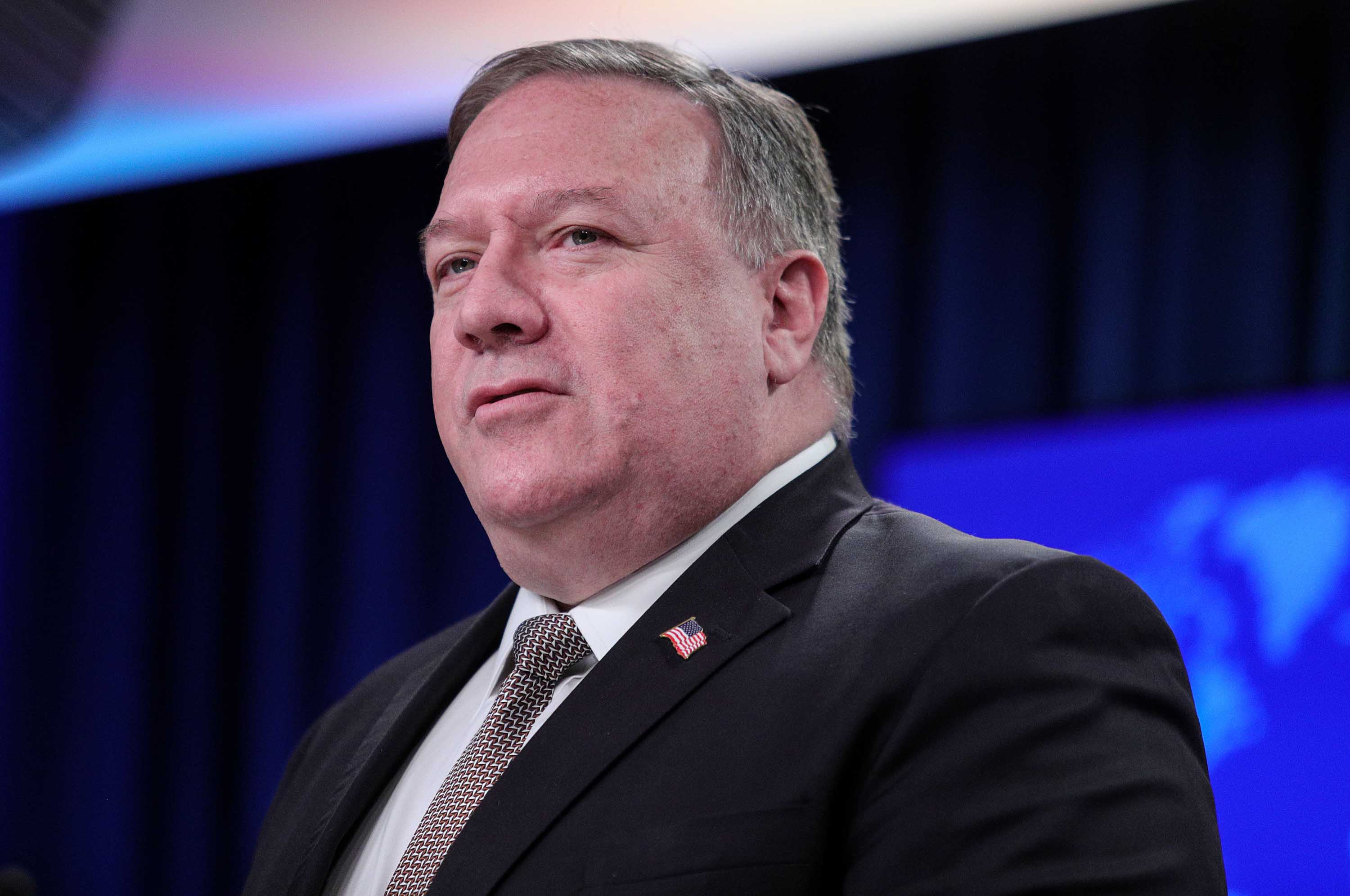 US Secretary of State Mike Pompeo speaks during a news conference at the State Department in Washington on July 8.