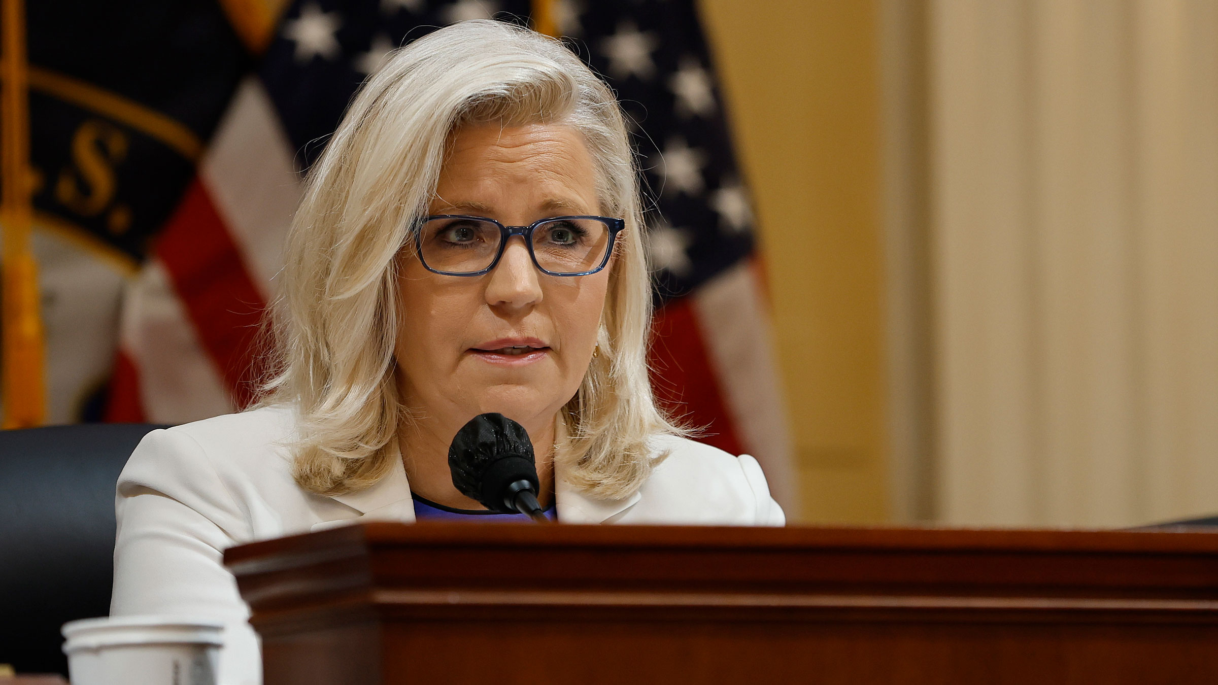 US Rep. Liz Cheney delivers closing remarks on Thursday.