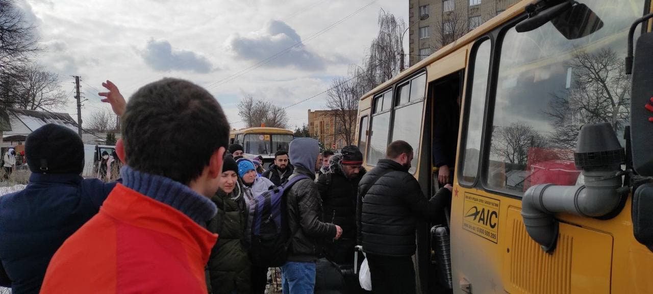 Evacuations from Sumy, Ukraine, on March 8.