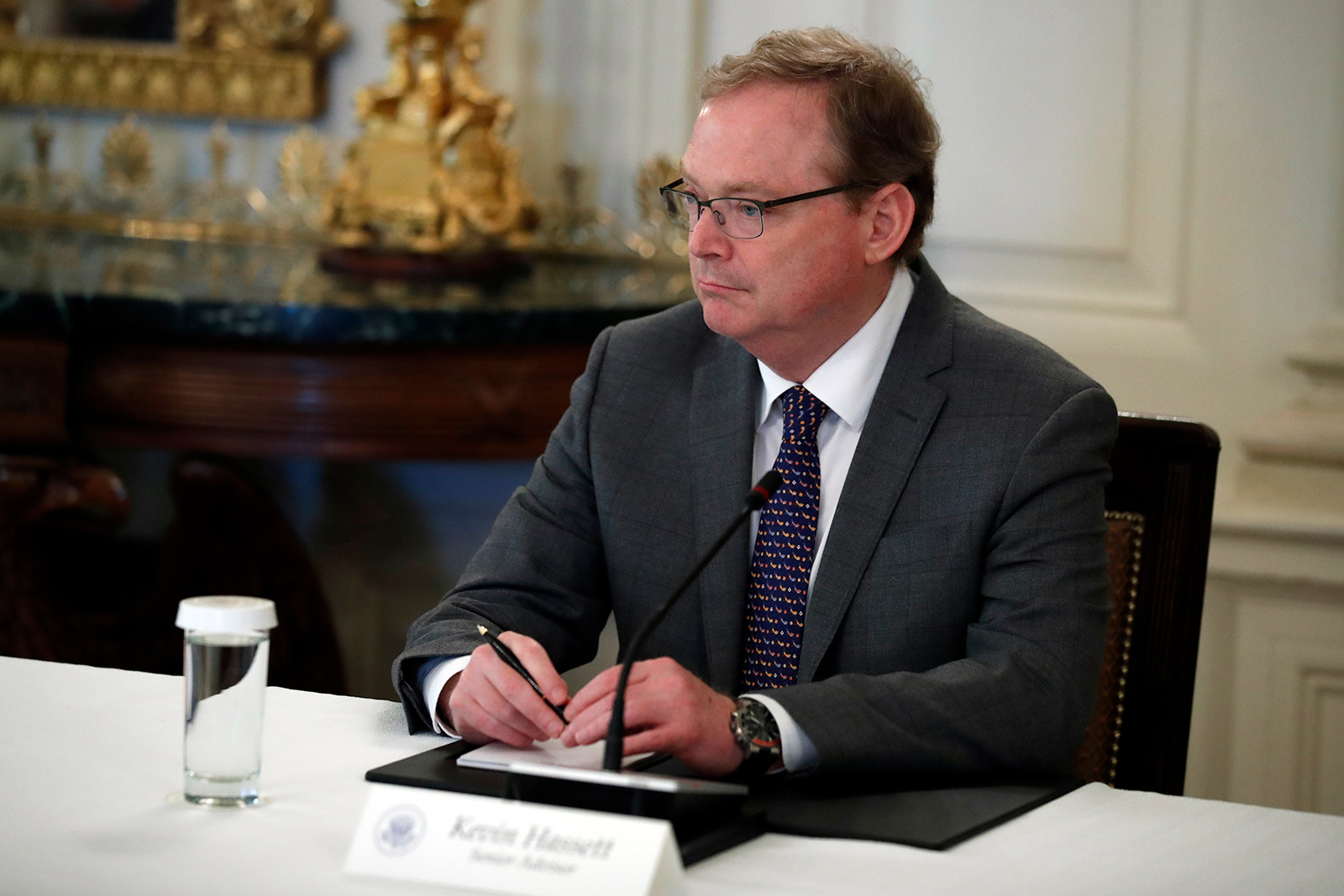 Kevin Hassett, senior economic adviser to President Donald Trump, listens during a roundtable at the White House on April 29.