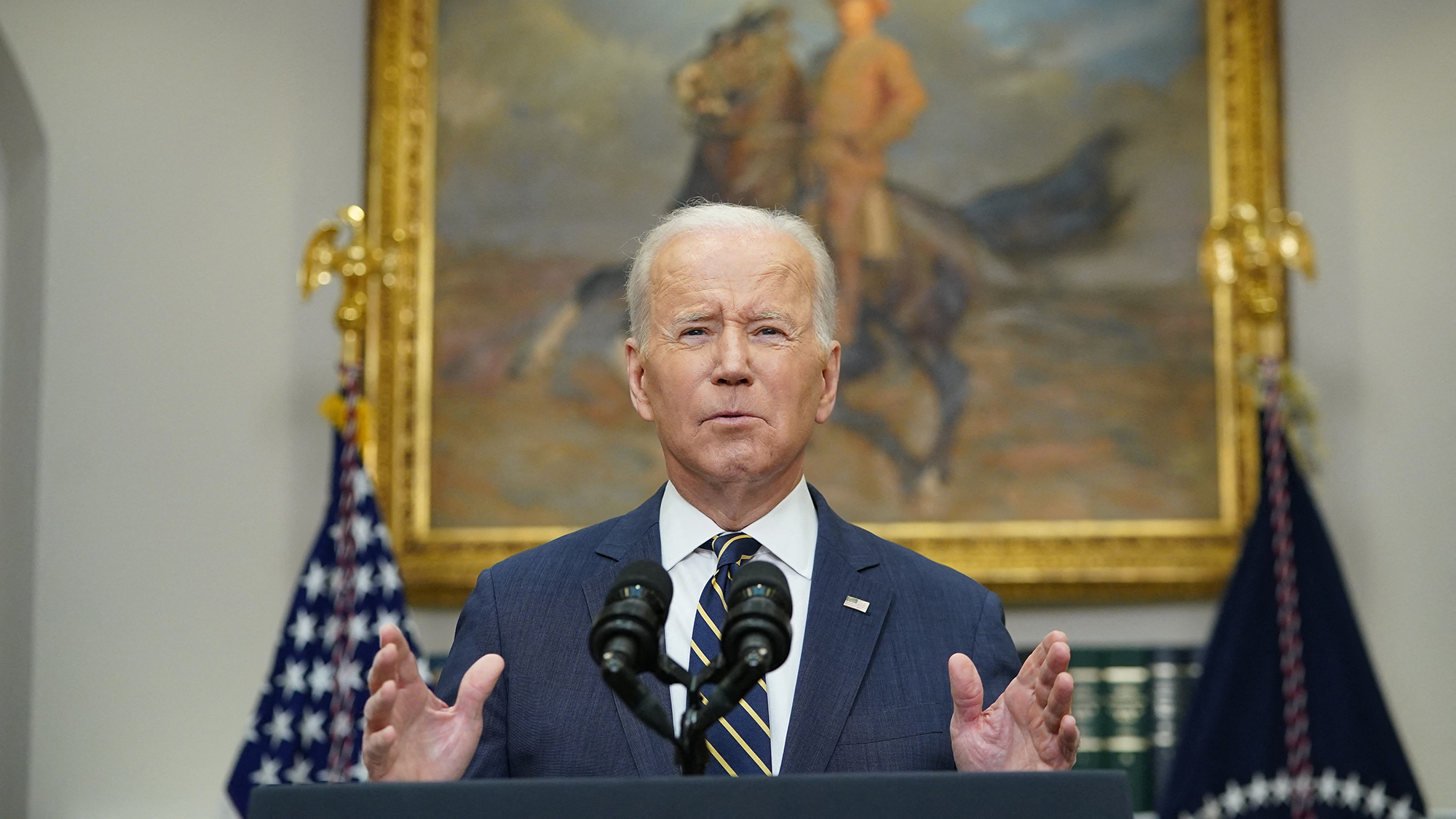 US President Joe Biden speaks about trade and Russia in Washington, DC on March 11. 