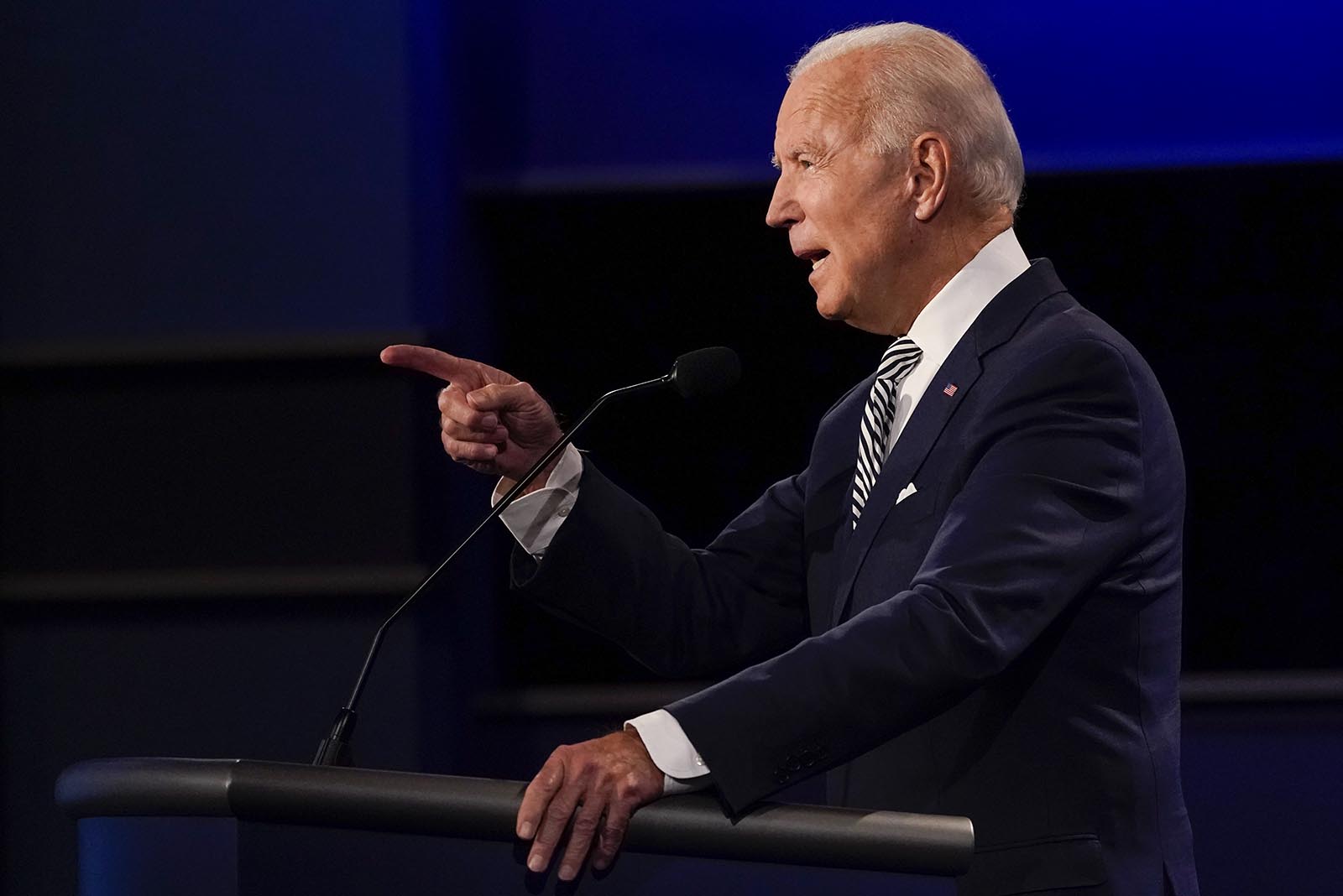 Democratic presidential candidate Joe Biden gestures while speaking during the first presidential debate on Tuesday at Case Western University and Cleveland Clinic, in Cleveland, Ohio.
