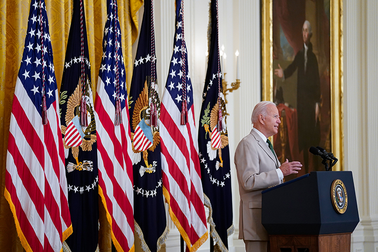 President Joe Biden speaks about the July jobs report during an event in the East Room of the White House, Friday, Aug. 6, 2021, in Washington.