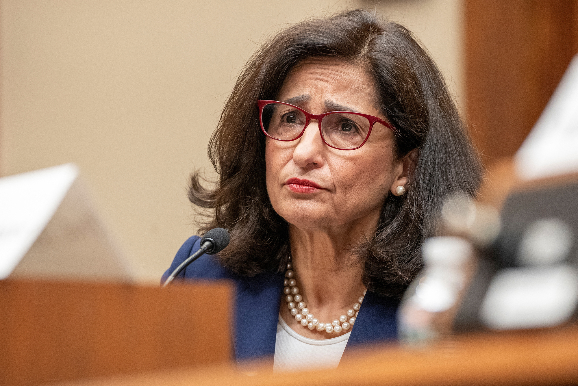 Columbia University President Nemat "Minouche" Shafik testifies before a House Education and the Workforce Committee hearing on "Columbia University's Response to Antisemitism," on Capitol Hill in Washington, on April 17, 2024.