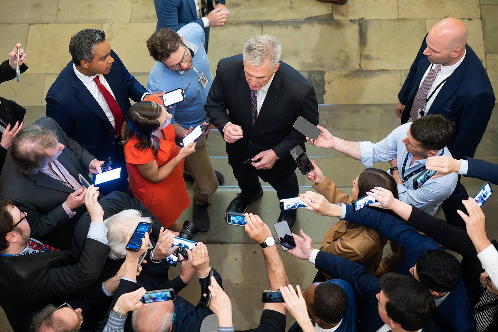 Speaker of the House Kevin McCarthy speaks to reporters as he arrives in the Capitol Monday morning, May 22. McCarthy is scheduled to meet with President Biden on the debt limit negotiations later in the day. 